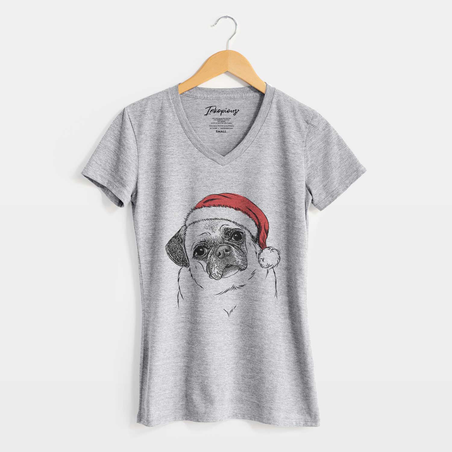 Santa Zoey the Pug - Women's V-neck Shirt