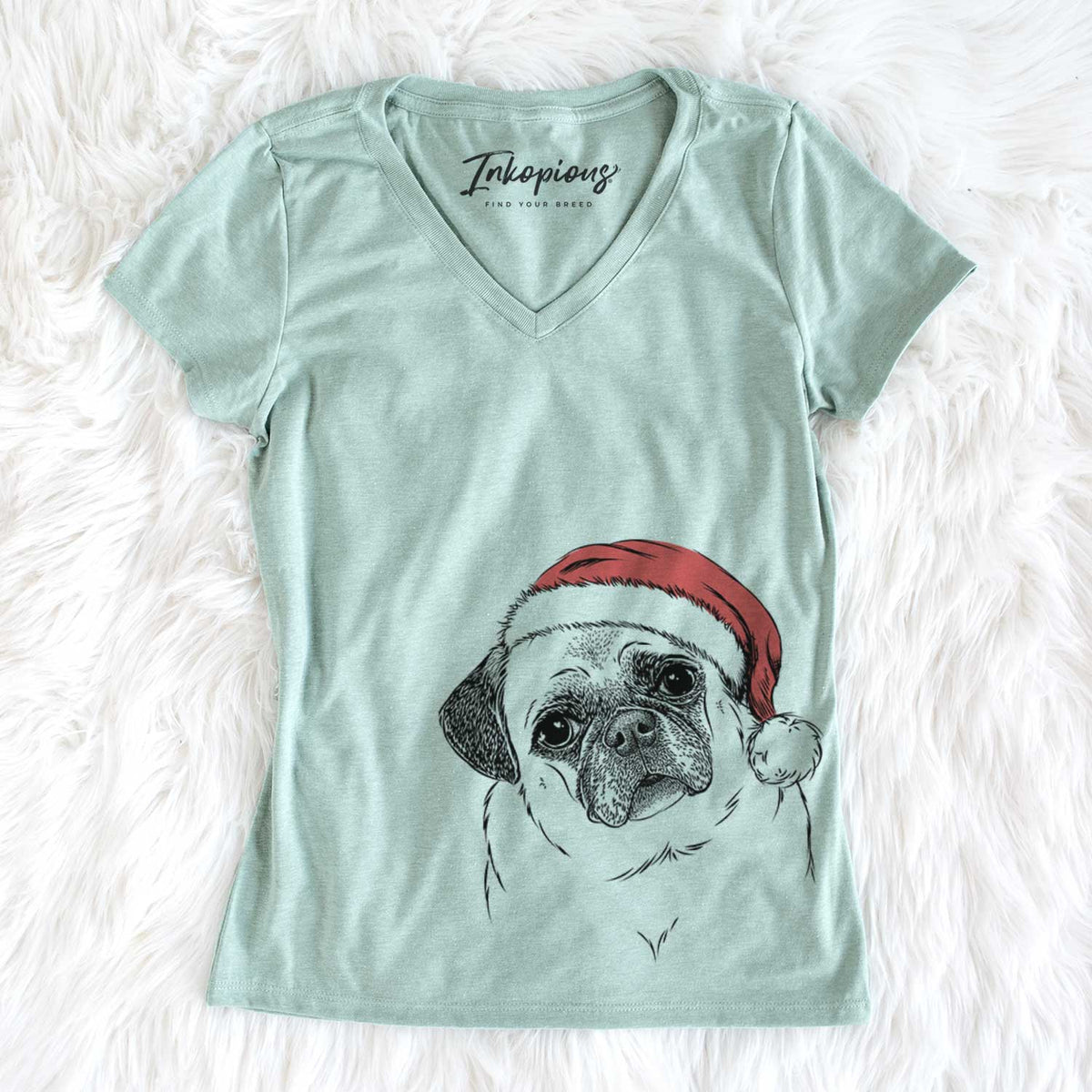 Santa Zoey the Pug - Women&#39;s V-neck Shirt