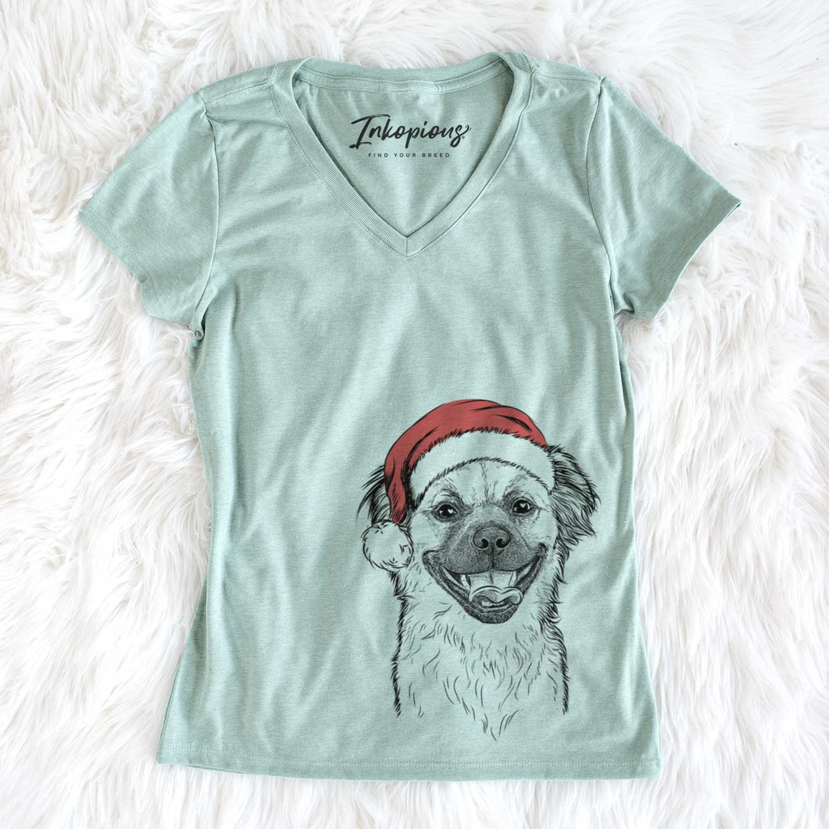 Santa Zuri the Spaniel Mix - Women&#39;s V-neck Shirt