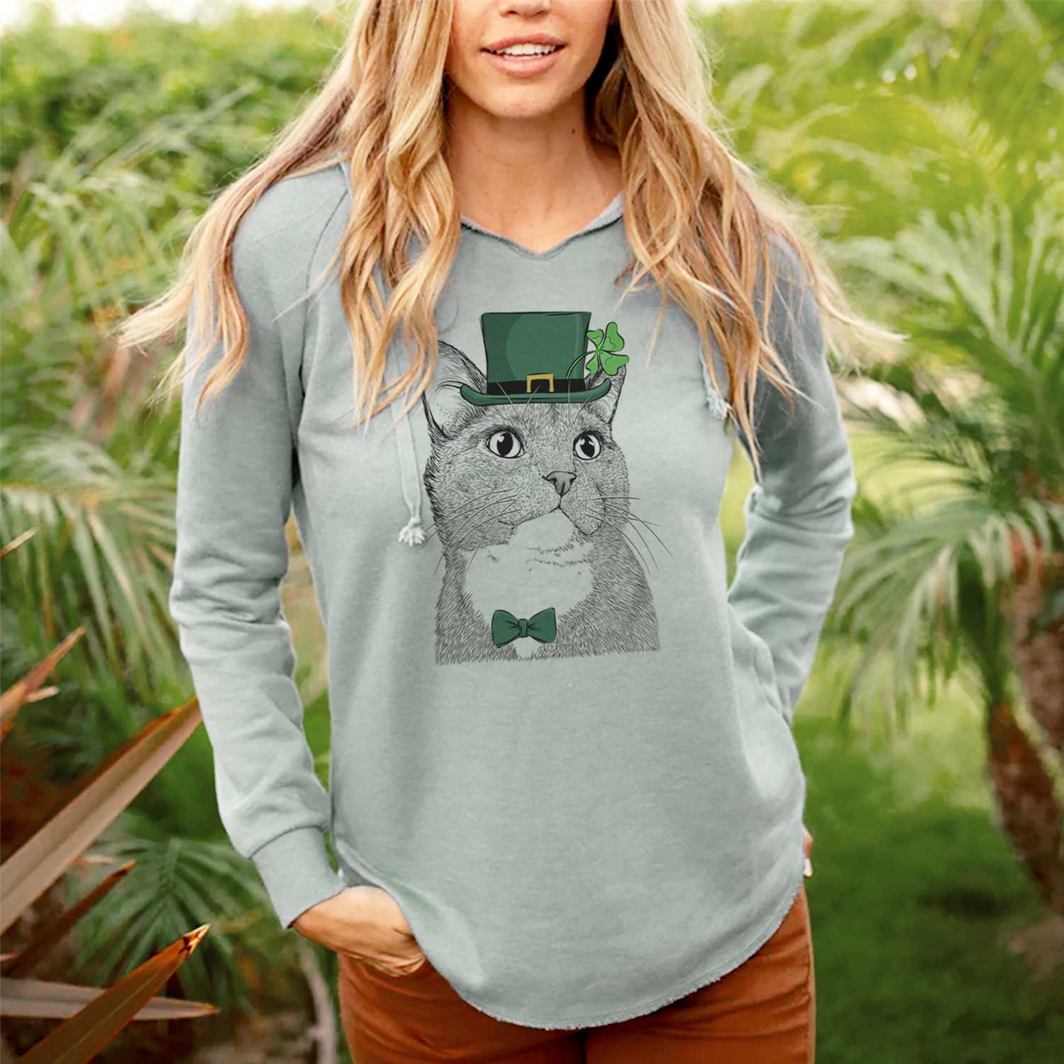 St. Patrick's Gizmo the Grey Cat - Cali Wave Hooded Sweatshirt