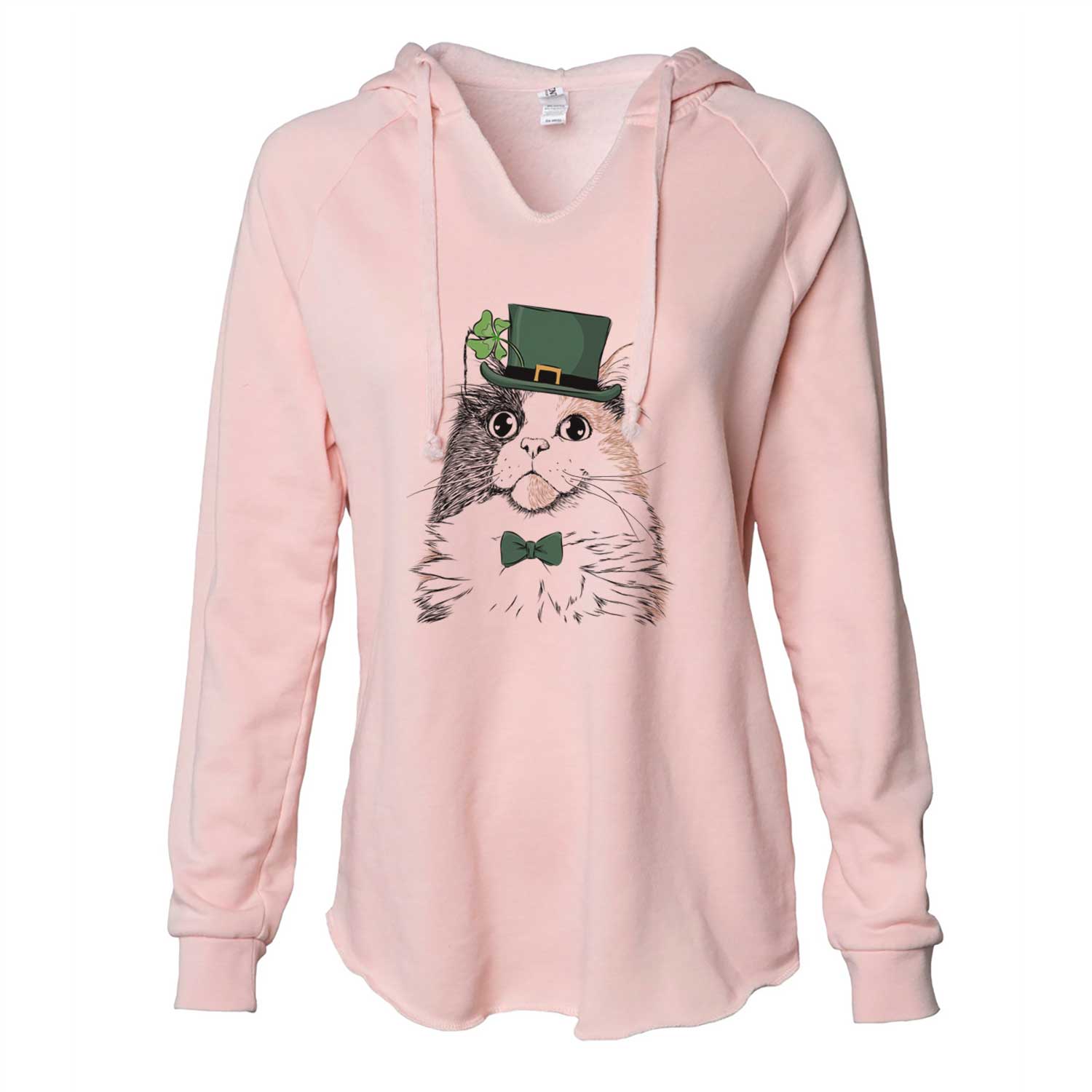 St. Patrick's Greta the Calico Cat - Cali Wave Hooded Sweatshirt