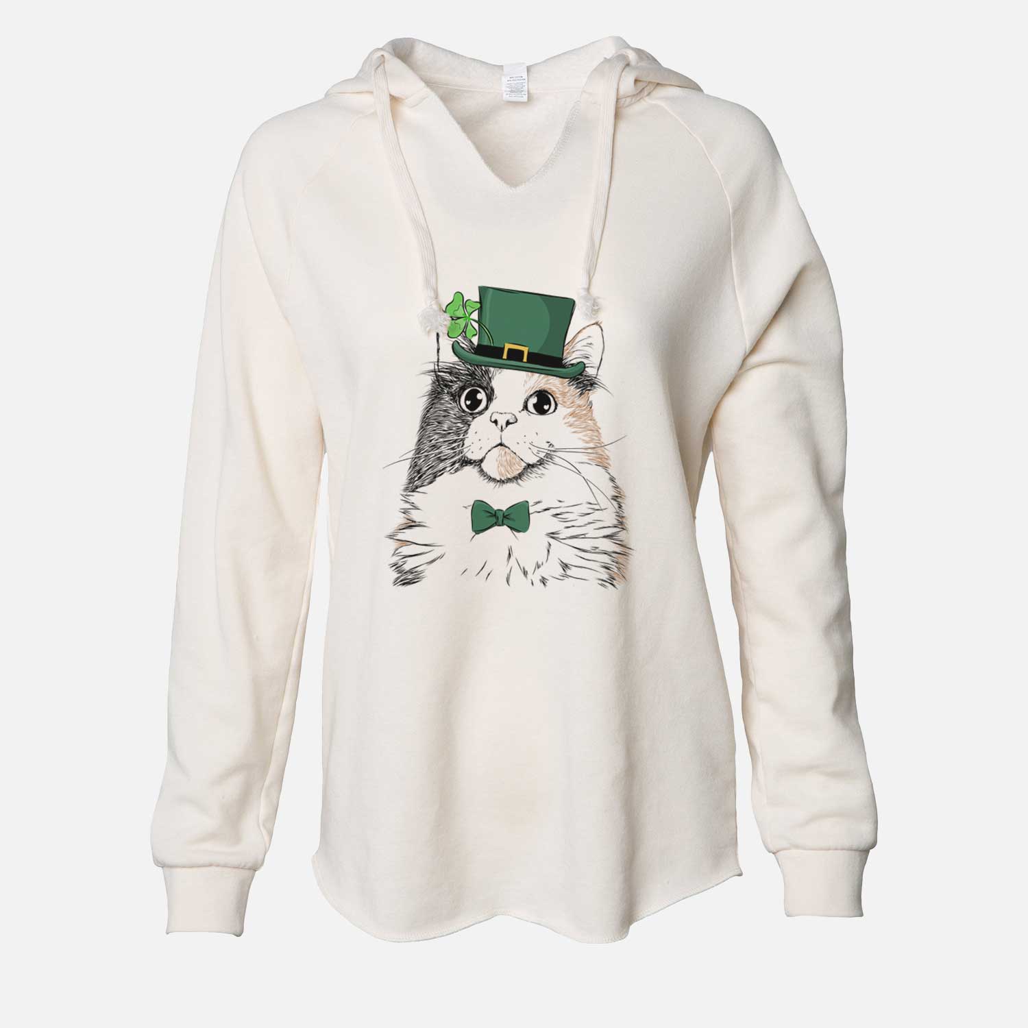 St. Patrick's Greta the Calico Cat - Cali Wave Hooded Sweatshirt