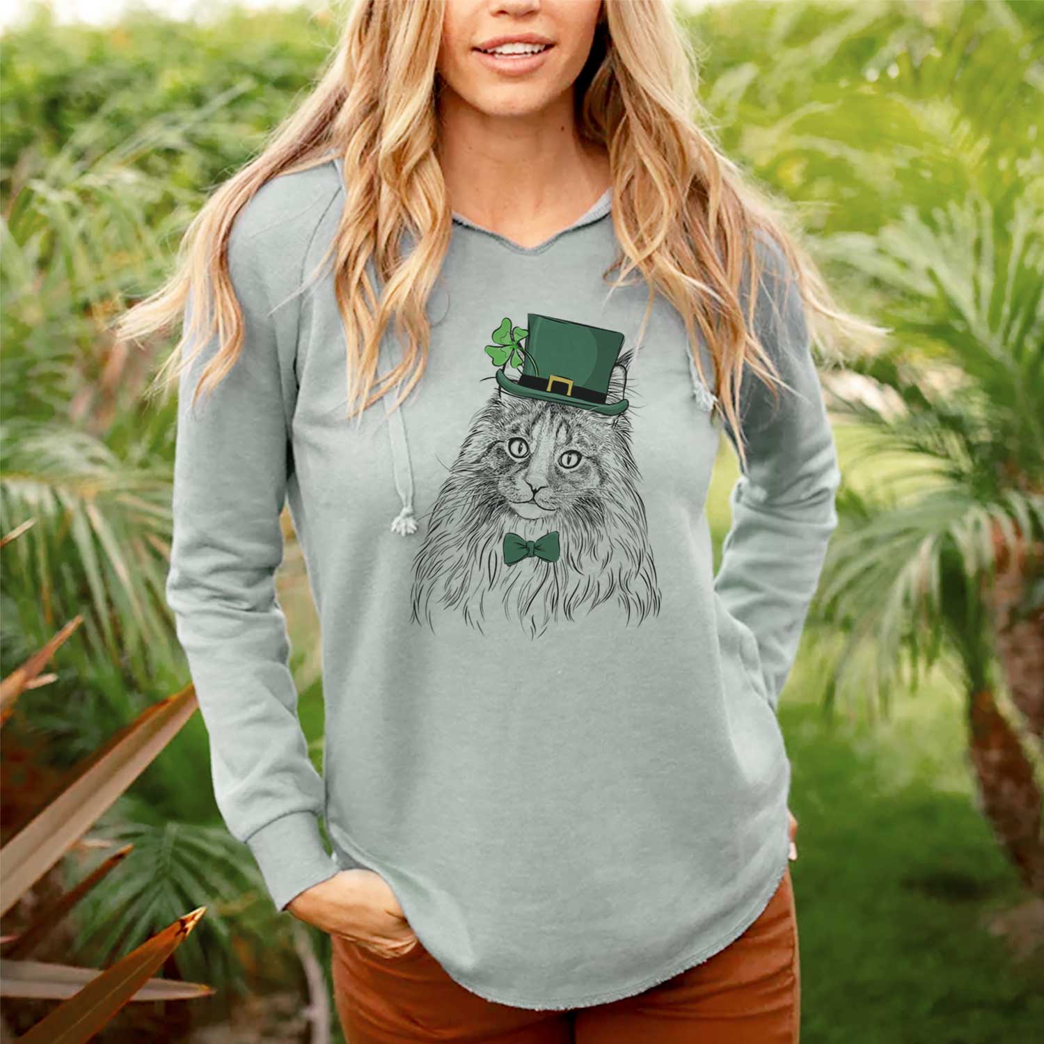 St. Patrick's Kiki the Maine Coon Cat - Cali Wave Hooded Sweatshirt