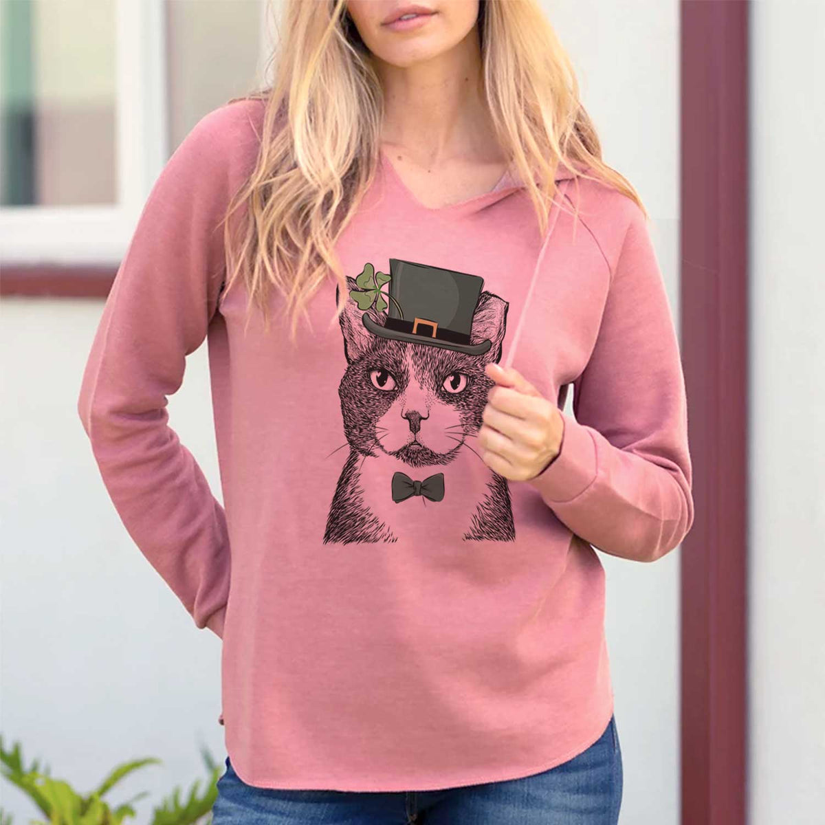 St. Patrick&#39;s Pinky the Tuxedo Cat - Cali Wave Hooded Sweatshirt