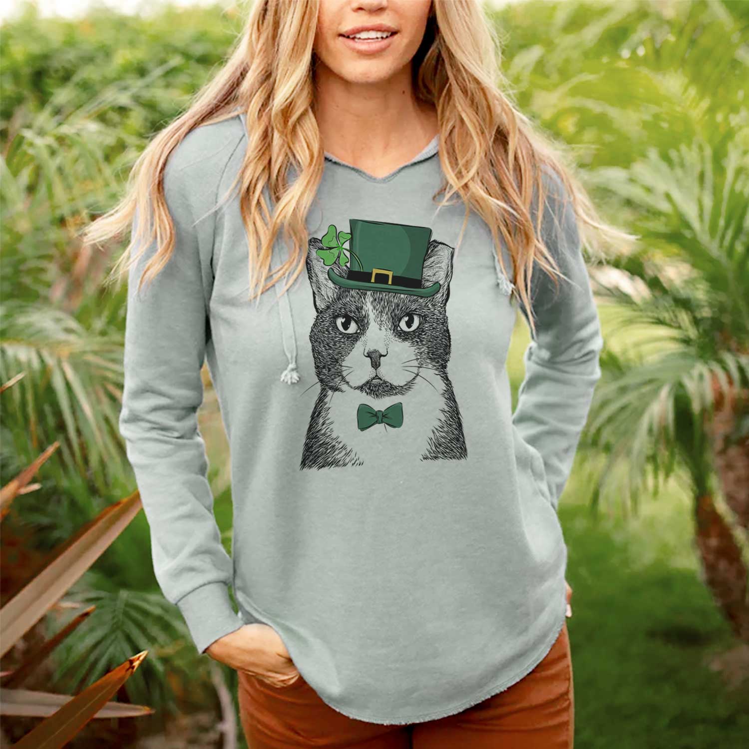 St. Patrick's Pinky the Tuxedo Cat - Cali Wave Hooded Sweatshirt