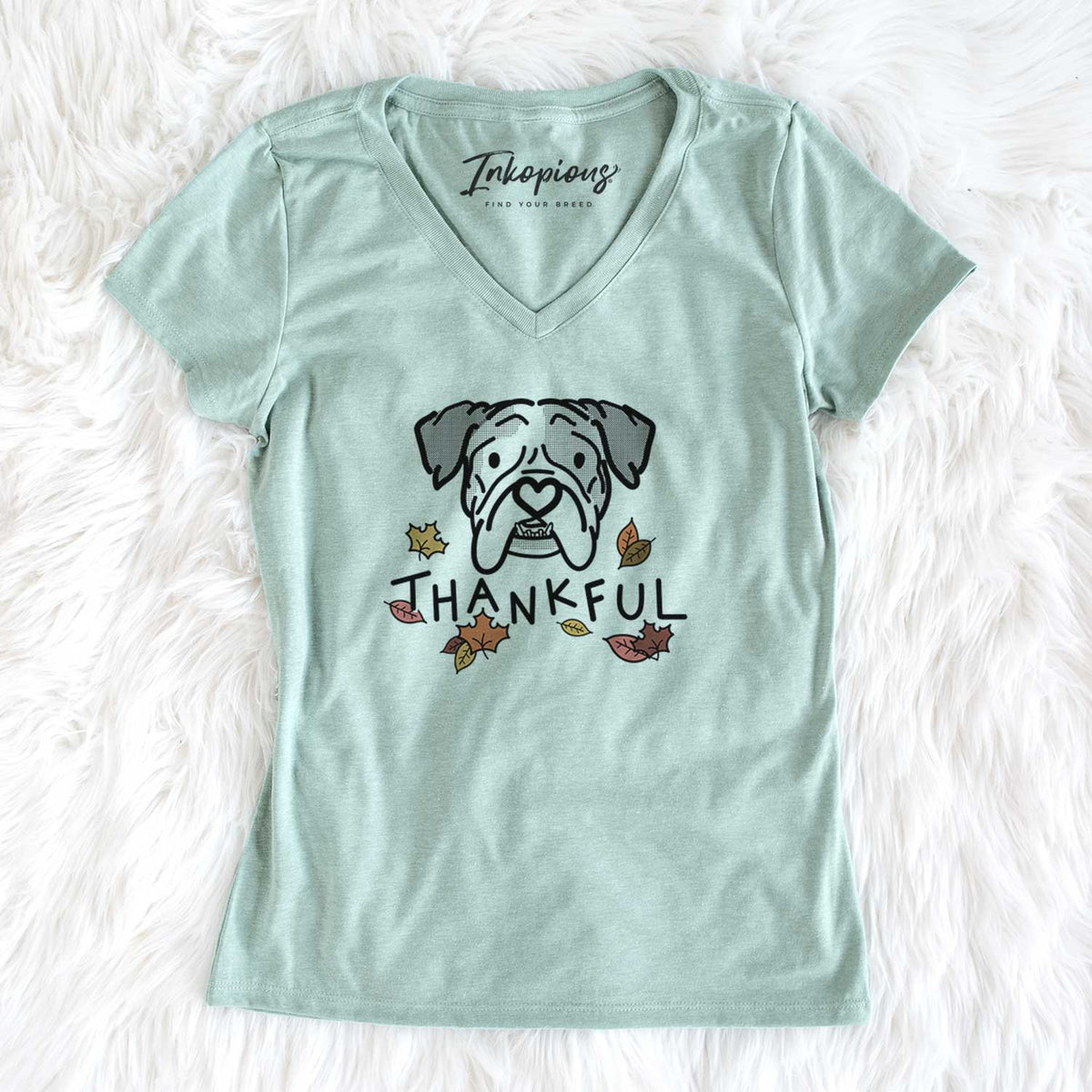 Thankful English Bulldog - Bailey - Women&#39;s V-neck Shirt