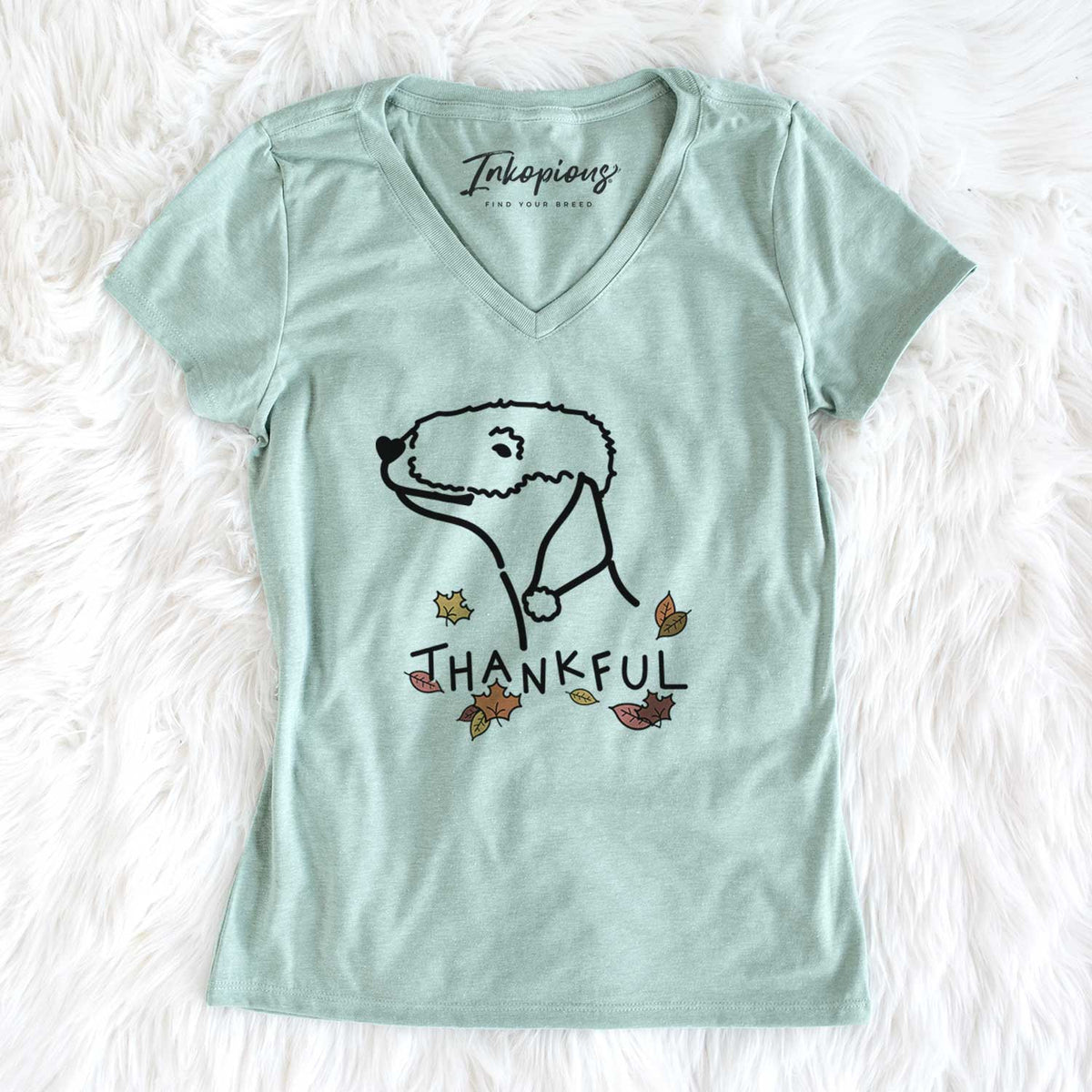 Thankful Bedlington Terrier - Women&#39;s V-neck Shirt