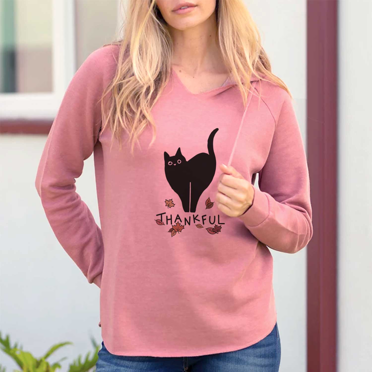 Thankful Black Cat - Bella - Cali Wave Hooded Sweatshirt