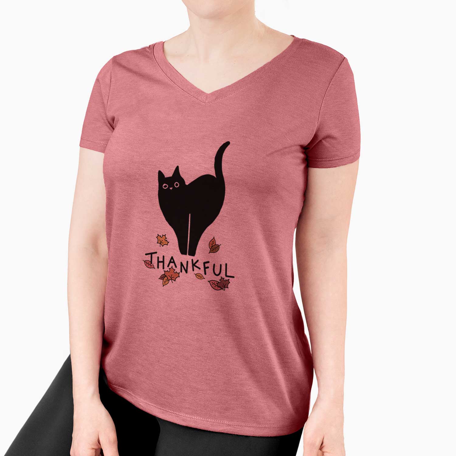 Thankful Black Cat - Bella - Women's V-neck Shirt