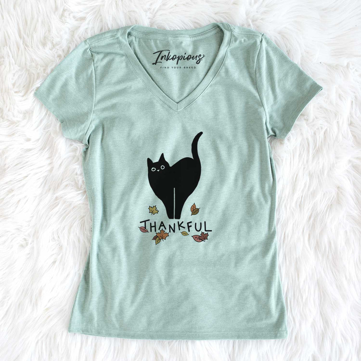 Thankful Black Cat - Bella - Women&#39;s V-neck Shirt