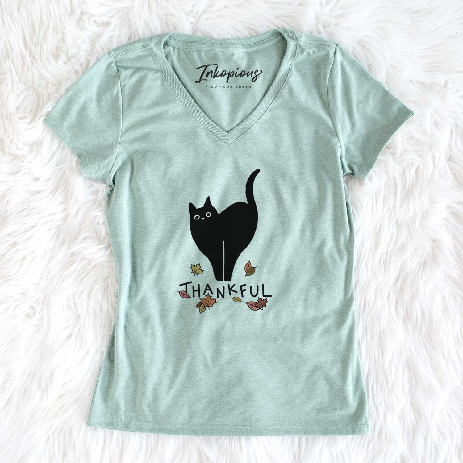 Thankful Black Cat - Bella - Women's V-neck Shirt