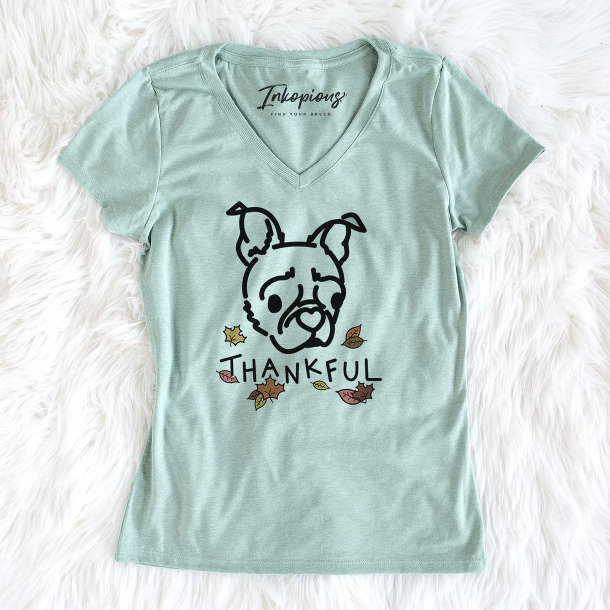 Thankful Pug Boston Terrier Mix - Bella - Women&#39;s V-neck Shirt