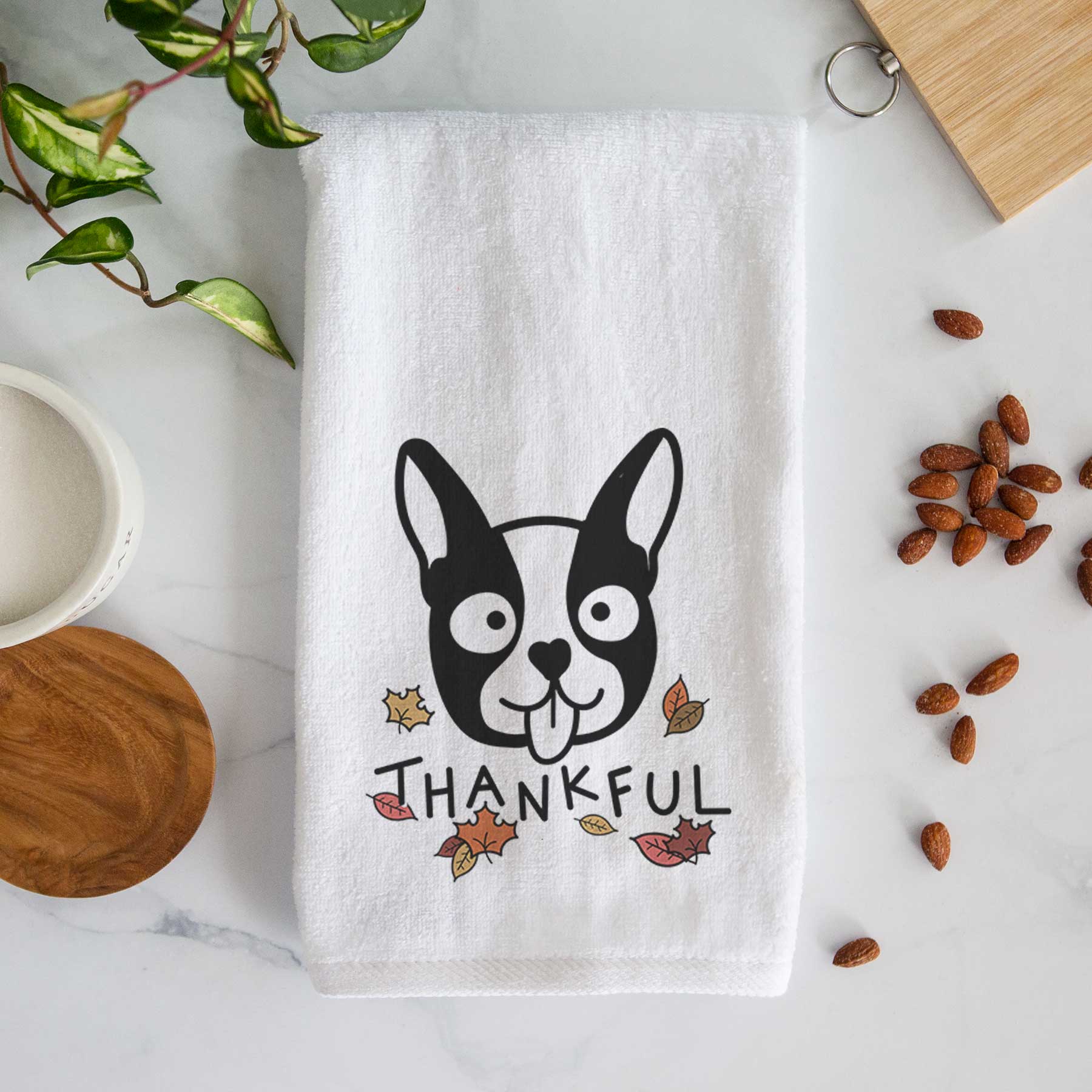 Thankful Boston Terrier - Decorative Hand Towel