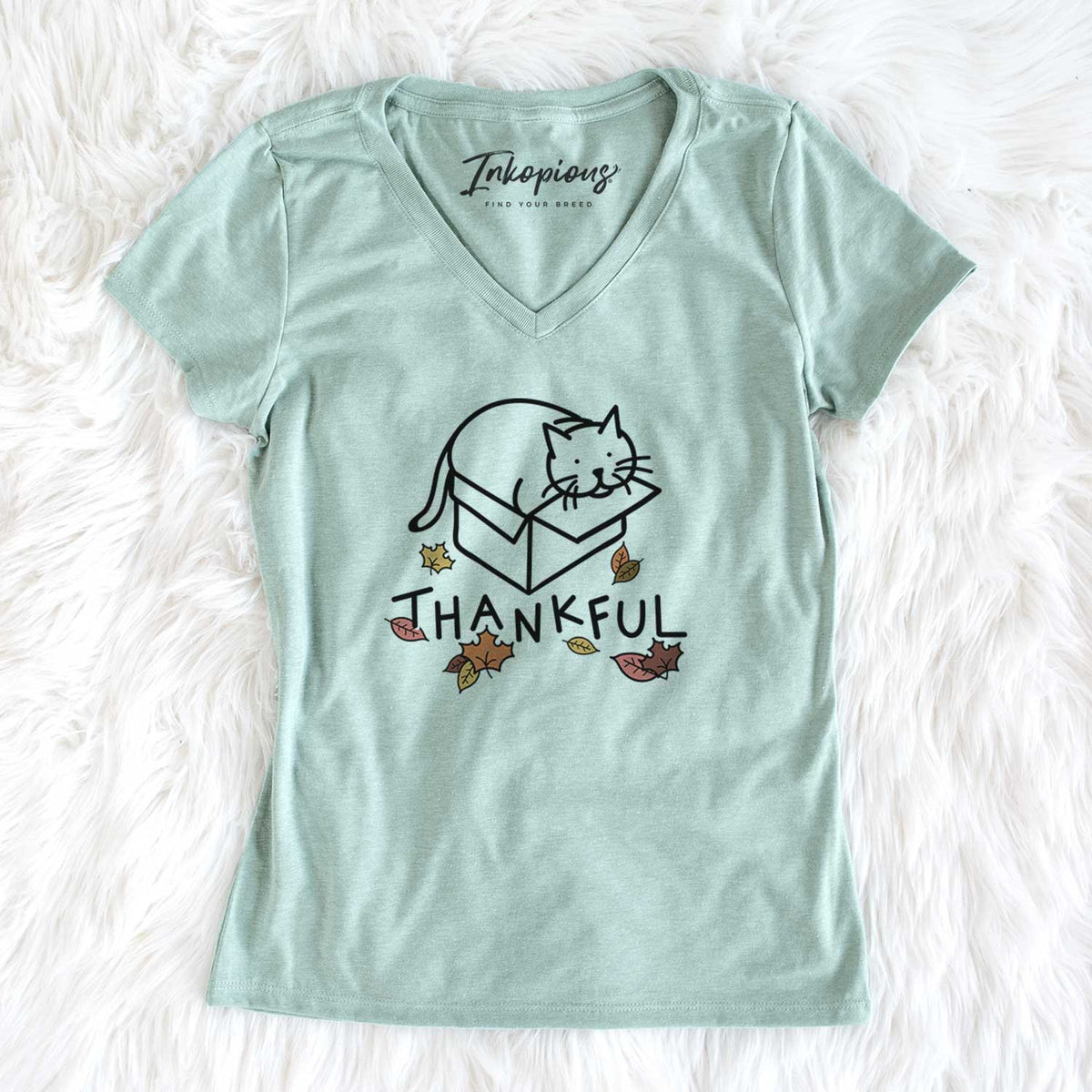 Thankful Cat in a Box - Charlie - Women&#39;s V-neck Shirt