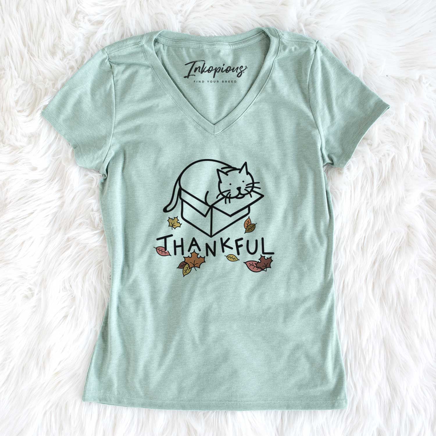 Thankful Cat in a Box - Charlie - Women's V-neck Shirt