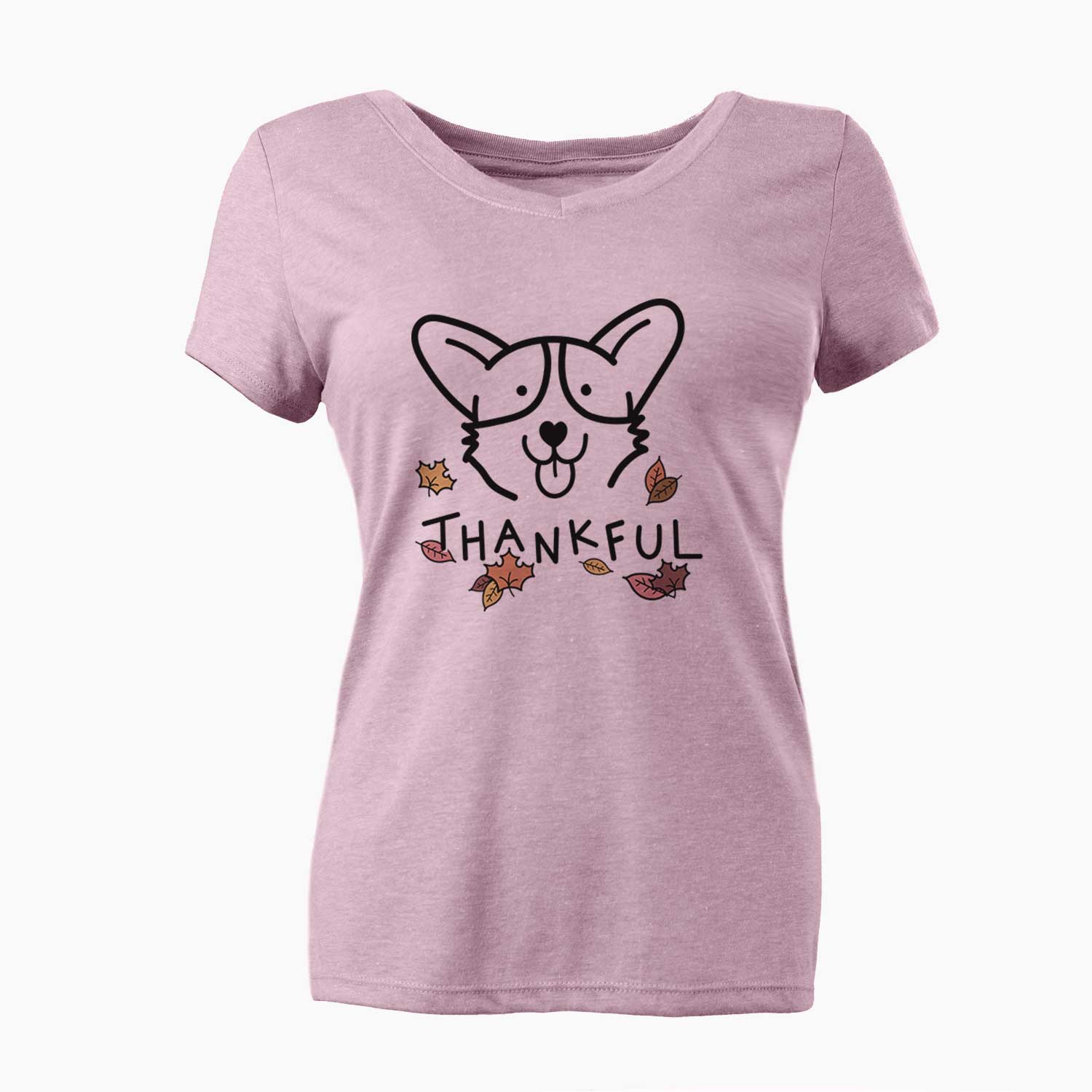 Thankful Corgi - Women's V-neck Shirt