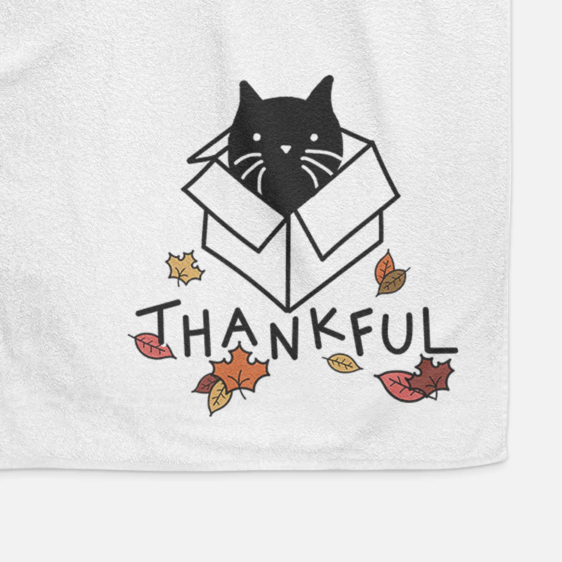 Thankful Black Cat in a Box - Doc - Decorative Hand Towel