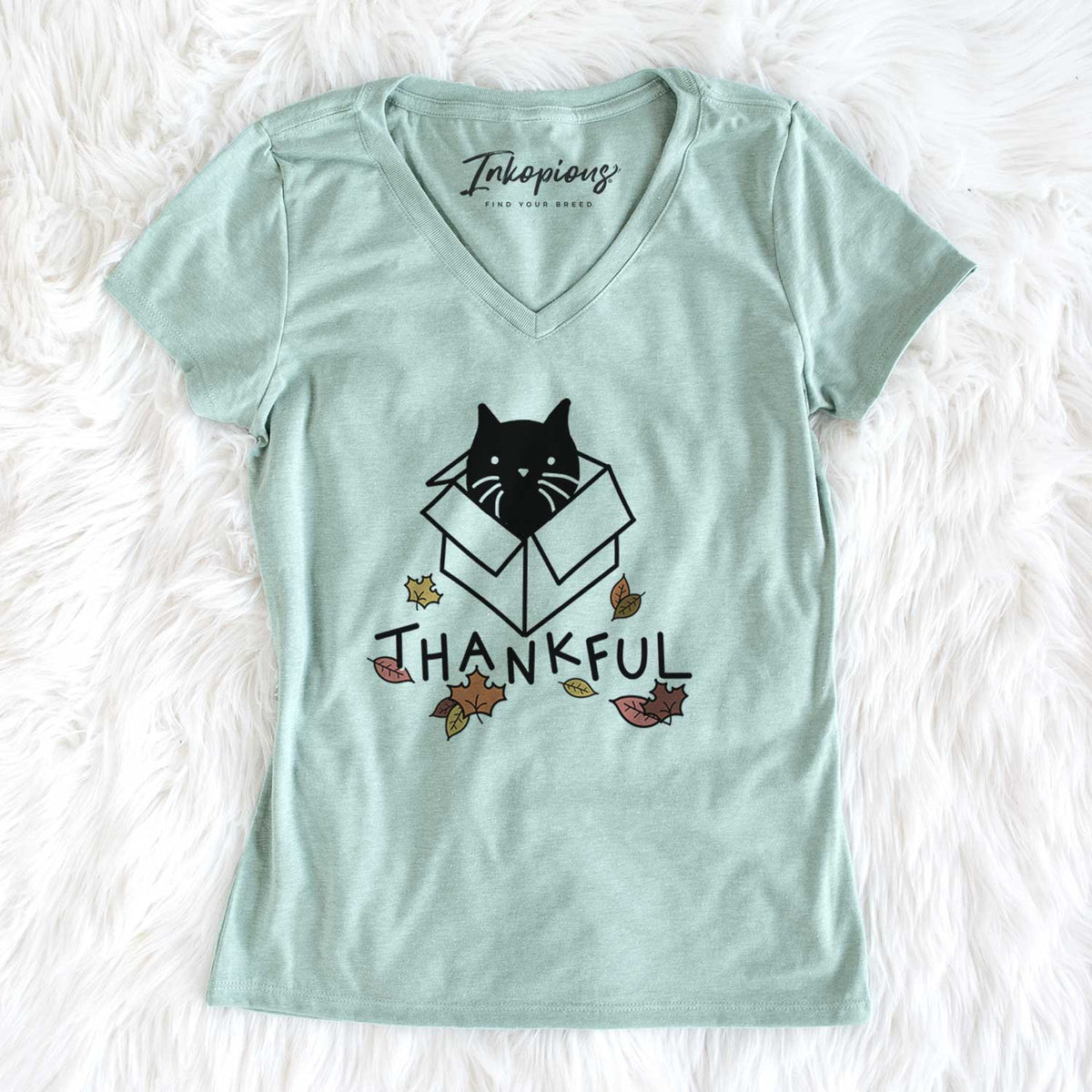 Thankful Black Cat in a Box - Doc - Women&#39;s V-neck Shirt