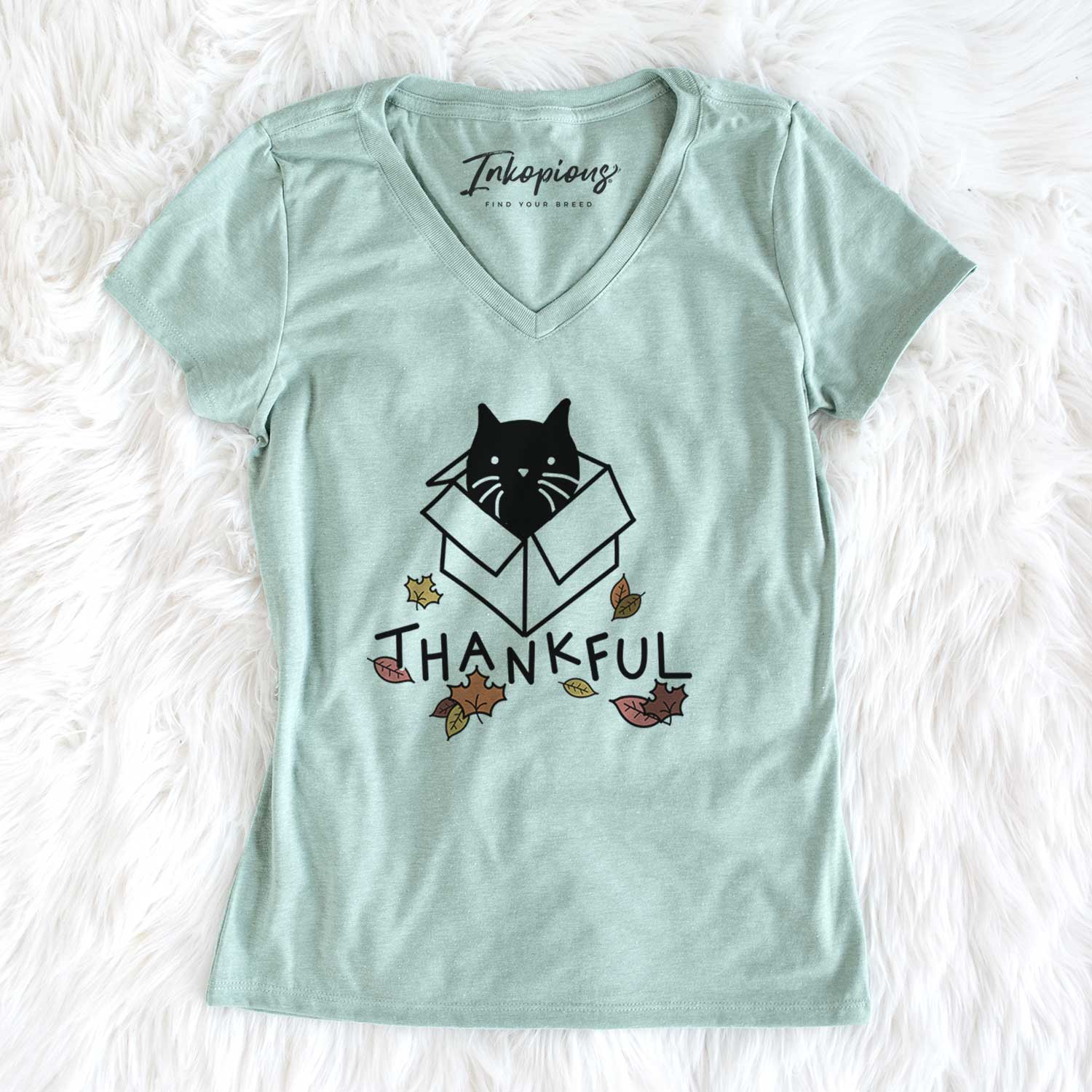 Thankful Black Cat in a Box - Doc - Women's V-neck Shirt