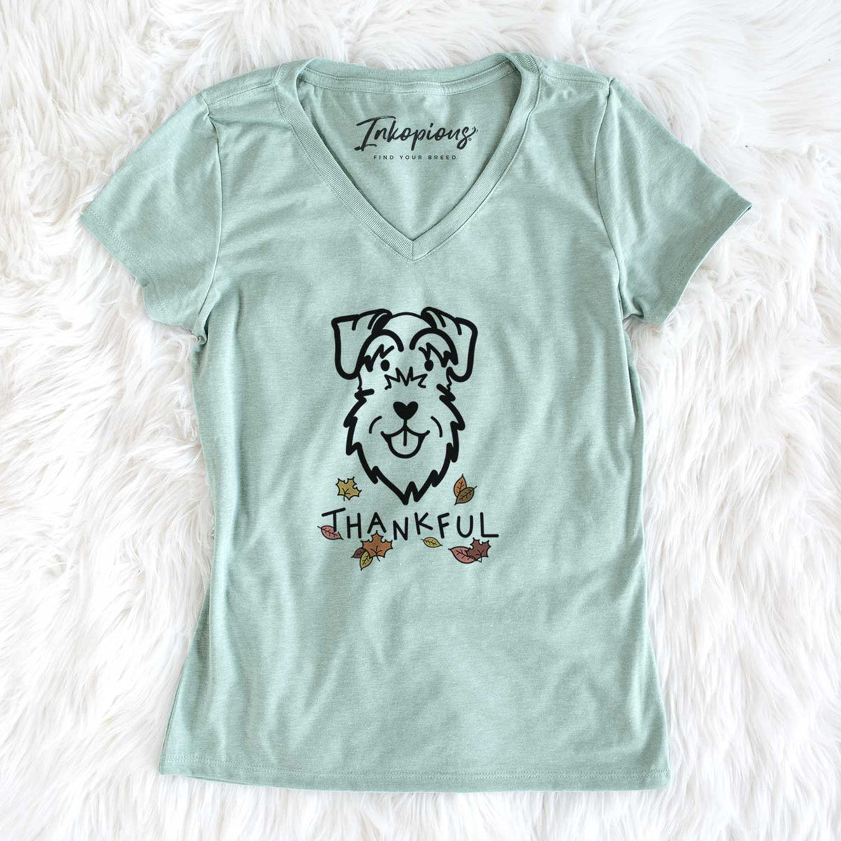 Thankful Schnauzer Natural Ears - Women&#39;s V-neck Shirt