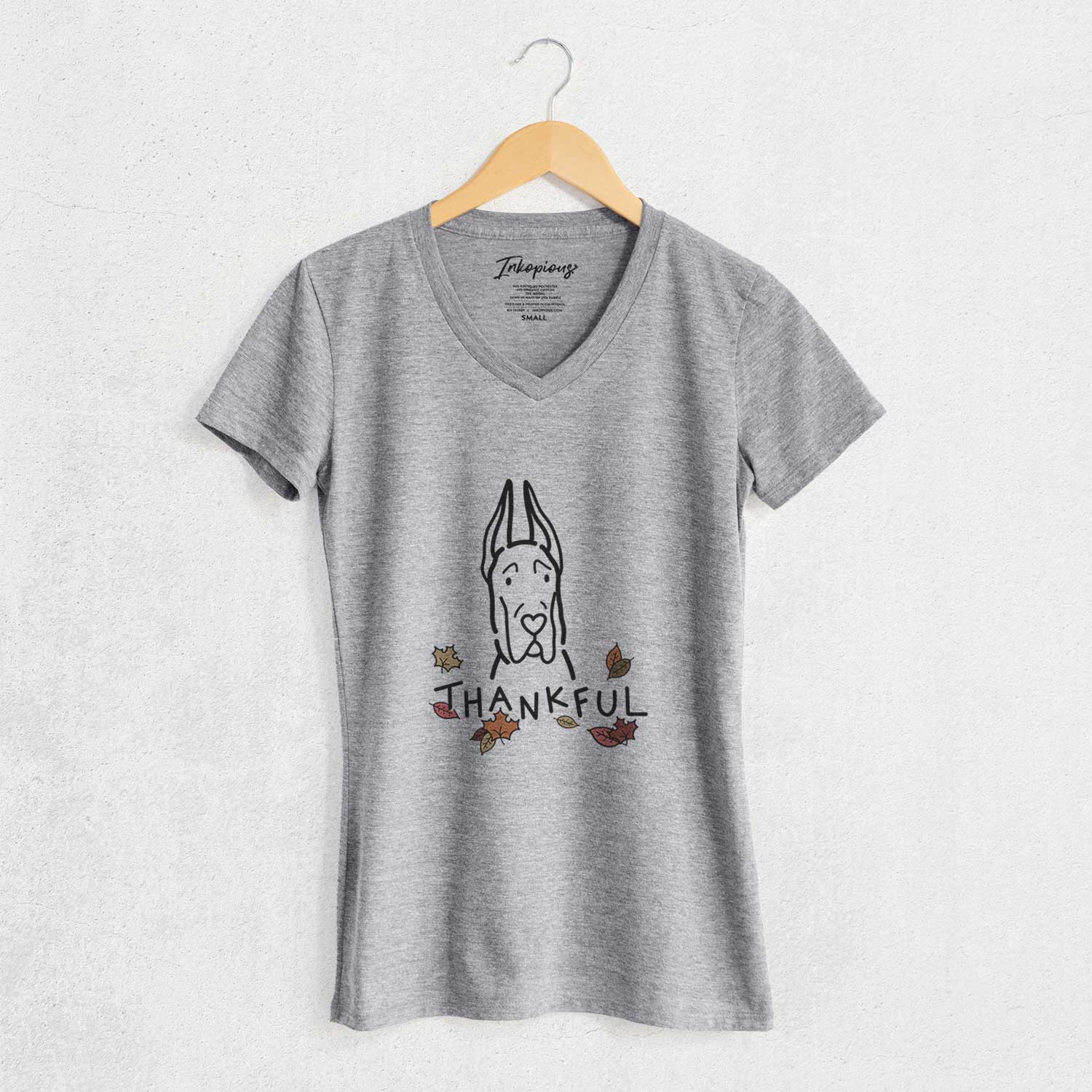 Thankful Great Dane with Cropped Ears - Women's V-neck Shirt