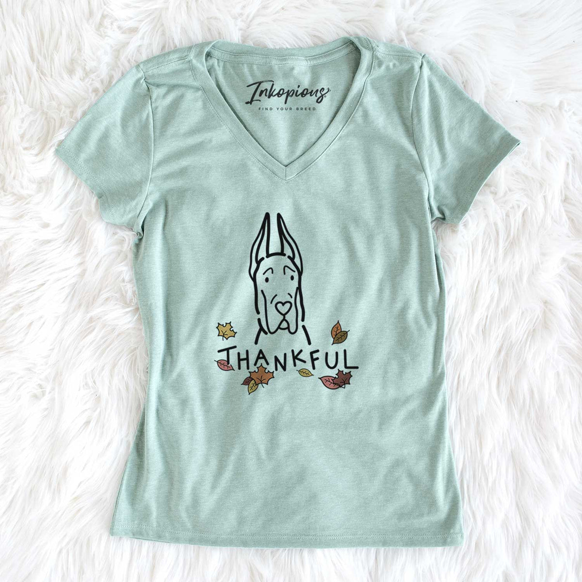 Thankful Great Dane with Cropped Ears - Women&#39;s V-neck Shirt