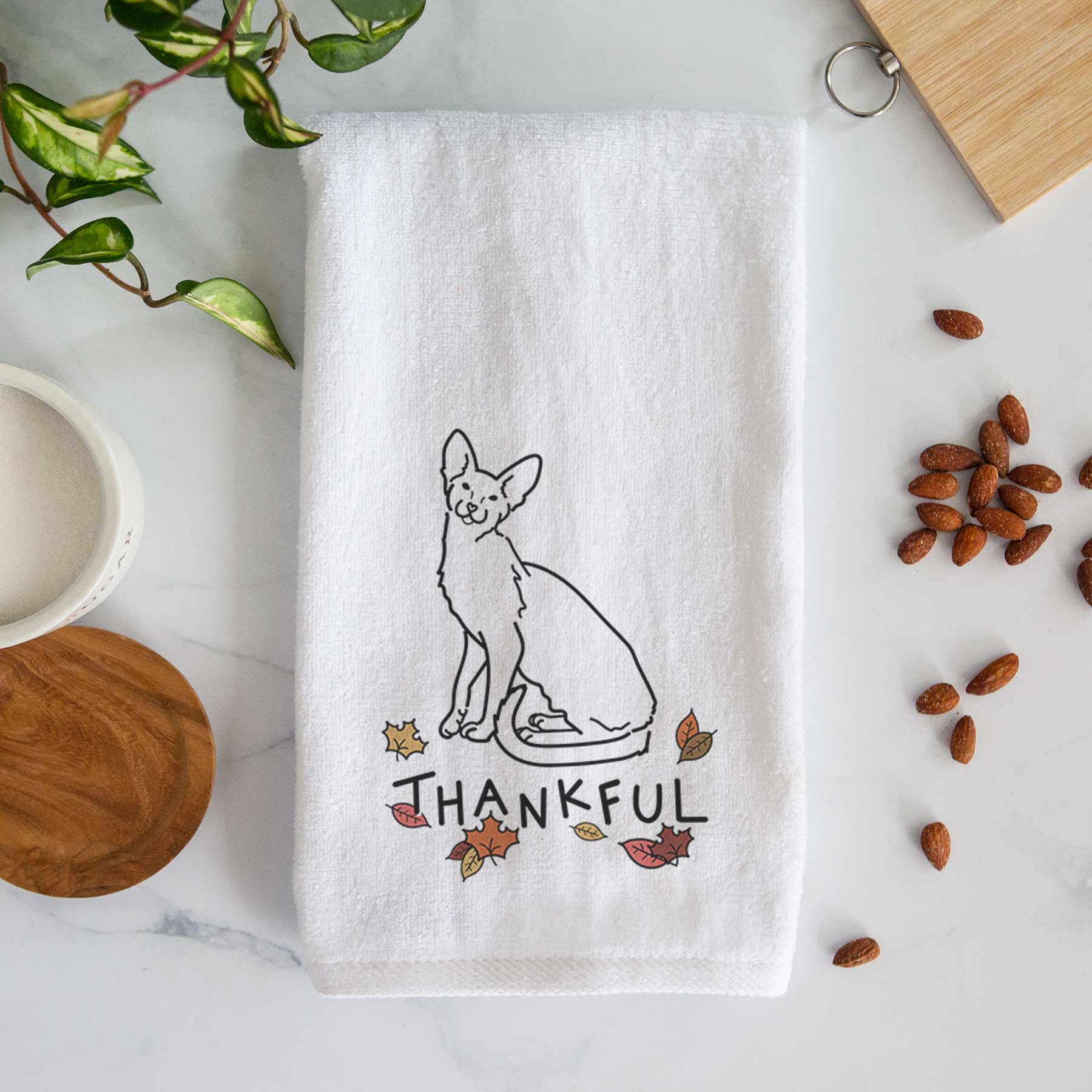 Thankful Oriental Shorthair Cat - Lyra - Decorative Hand Towel