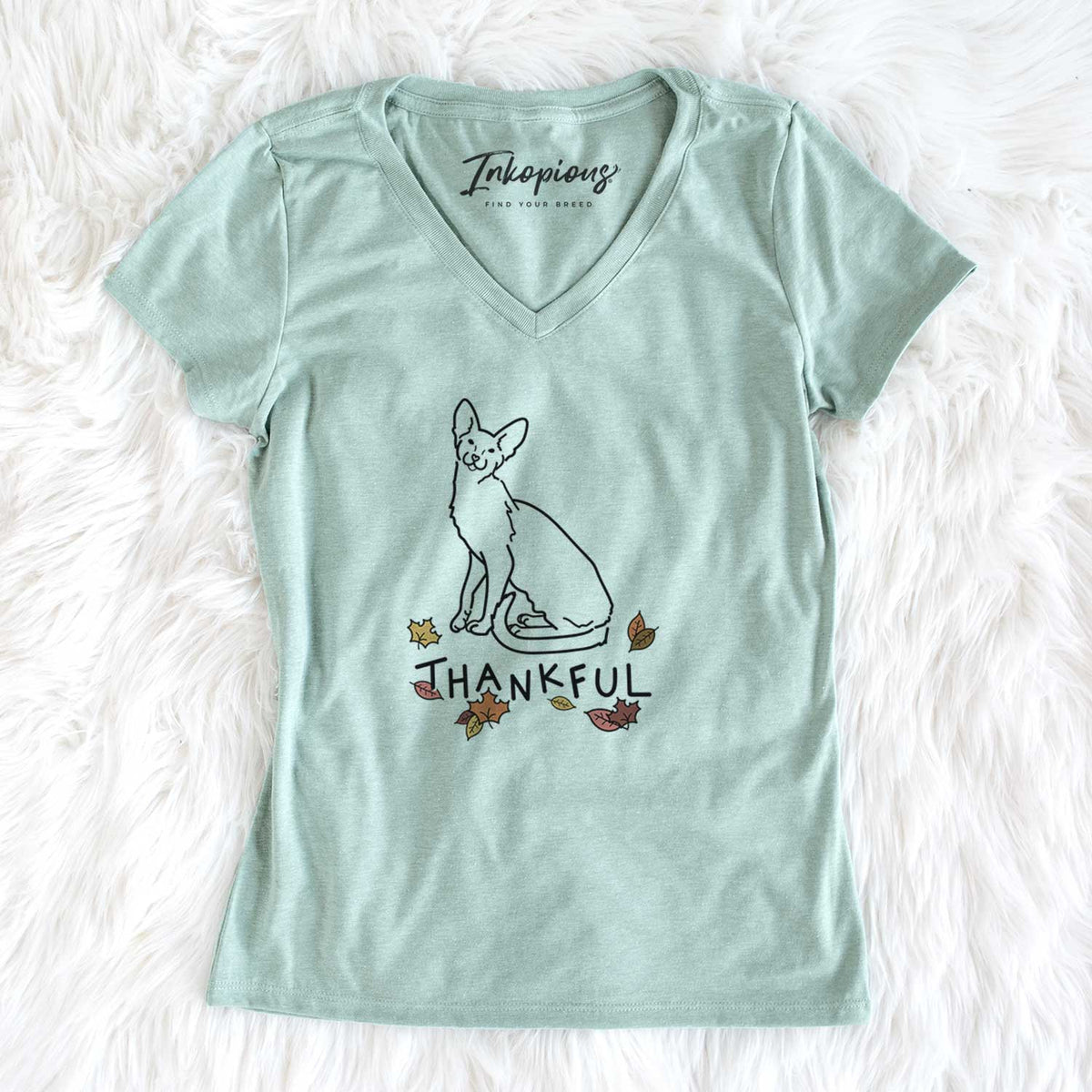 Thankful Oriental Shorthair Cat - Lyra - Women&#39;s V-neck Shirt