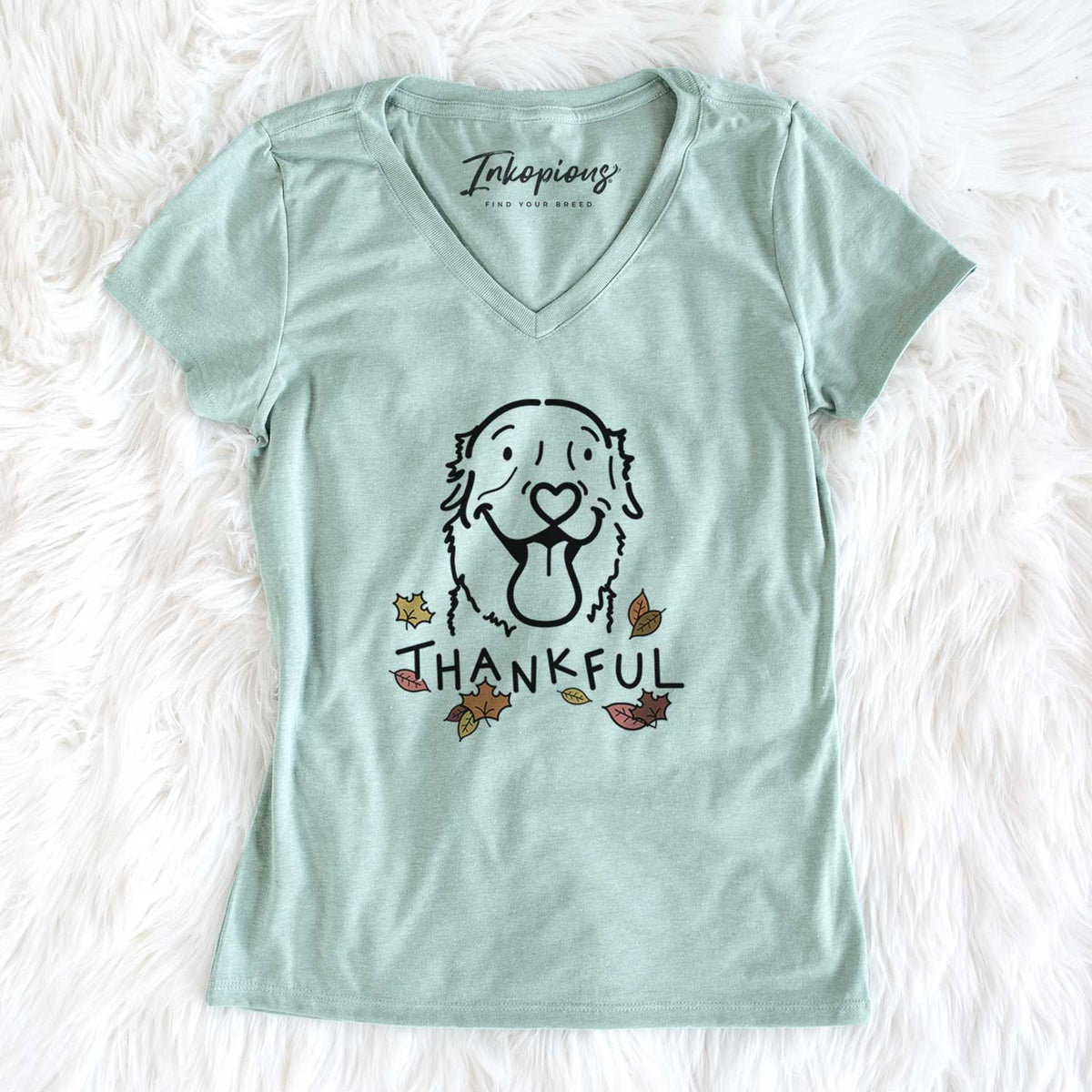 Thankful Golden Retriever - Maple - Women&#39;s V-neck Shirt