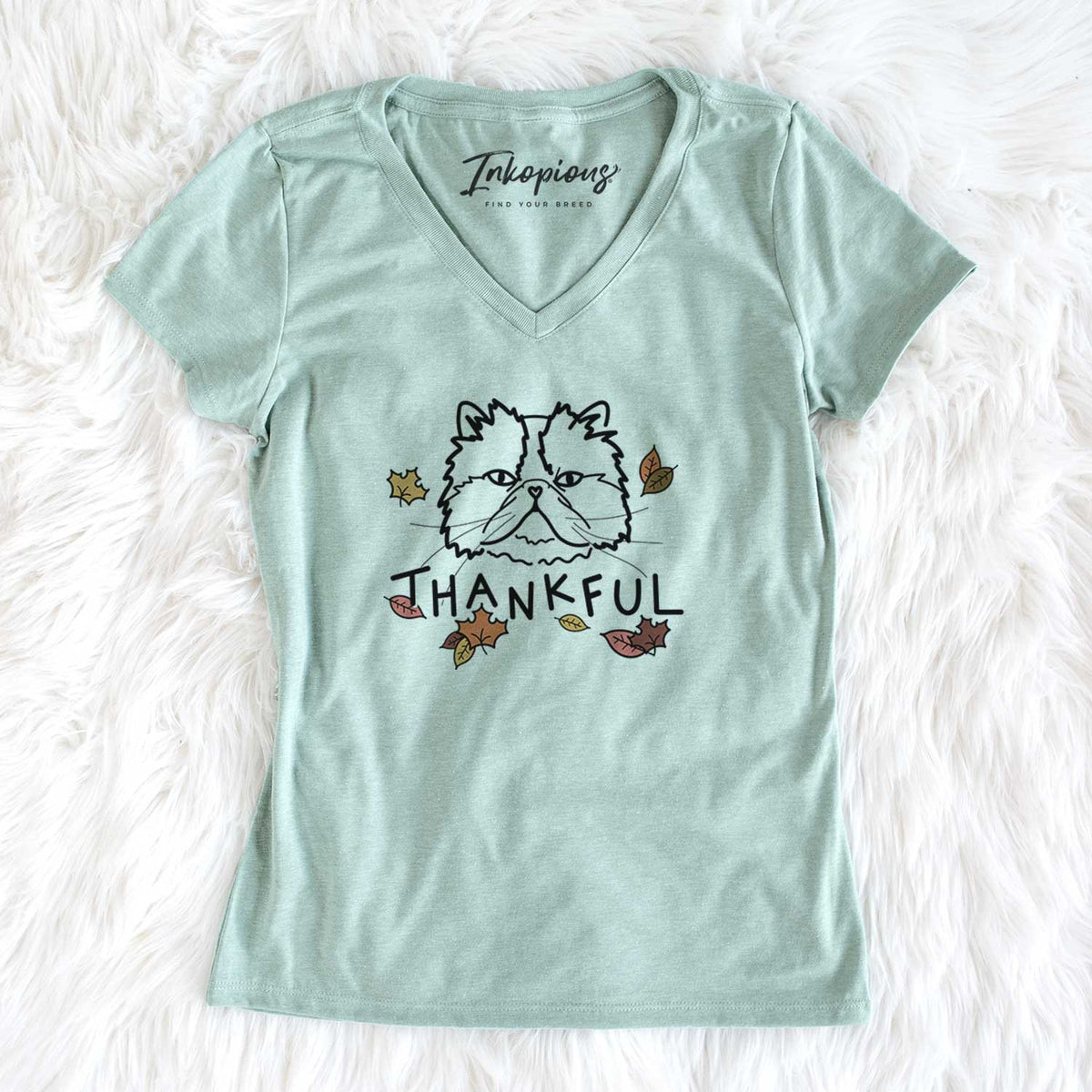 Thankful Persian Cat - Mila - Women&#39;s V-neck Shirt