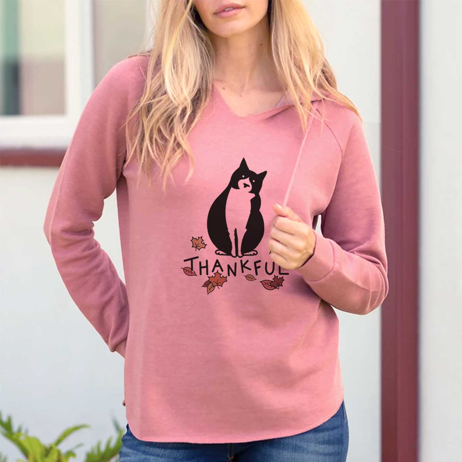 Thankful Tuxedo Cat - Oliver - Cali Wave Hooded Sweatshirt