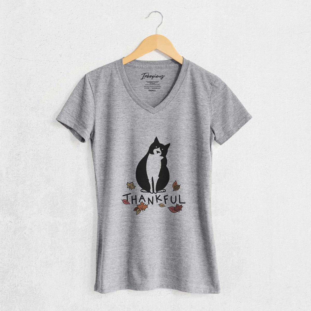 Thankful Tuxedo Cat - Oliver - Women's V-neck Shirt
