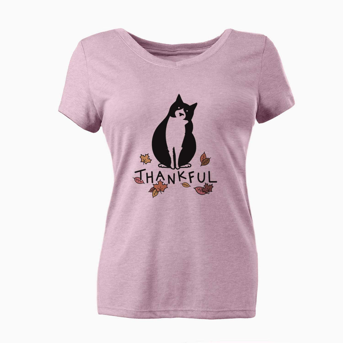 Thankful Tuxedo Cat - Oliver - Women's V-neck Shirt