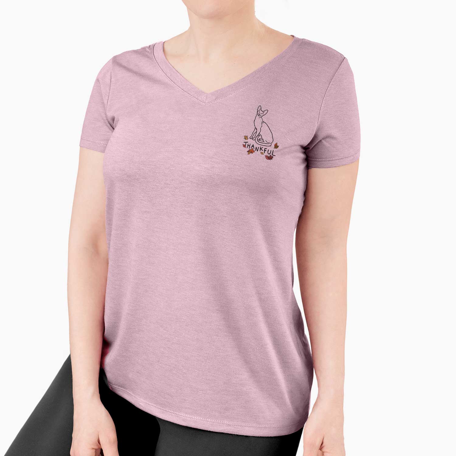 Thankful Oriental Shorthair Cat - Lyra - Women's V-neck Shirt