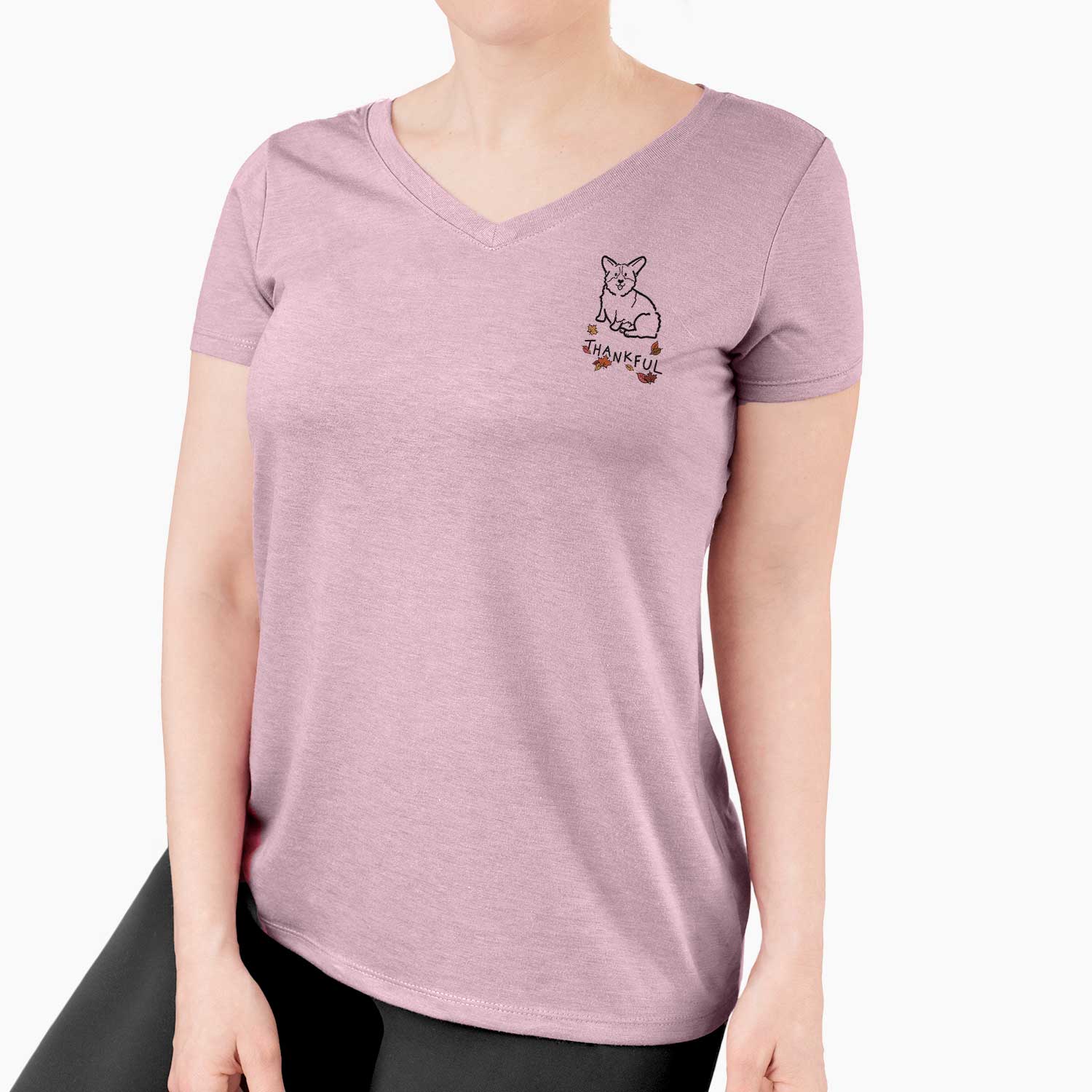Thankful Pembroke Welsh Corgi - Millie - Women's V-neck Shirt