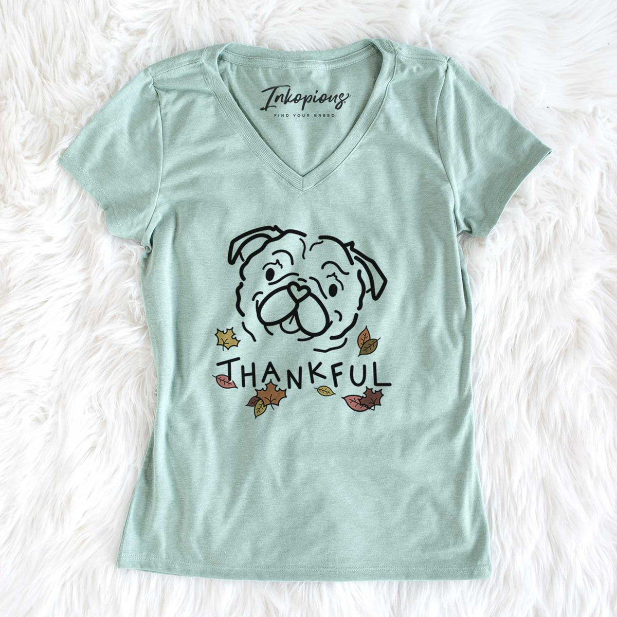 Thankful Pug - Pip - Women&#39;s V-neck Shirt