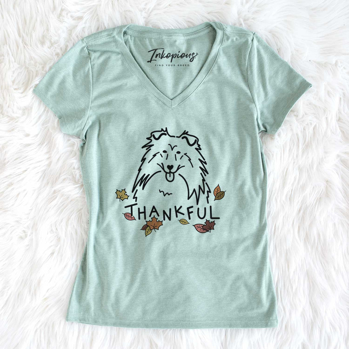 Thankful Rough Collie - Women&#39;s V-neck Shirt