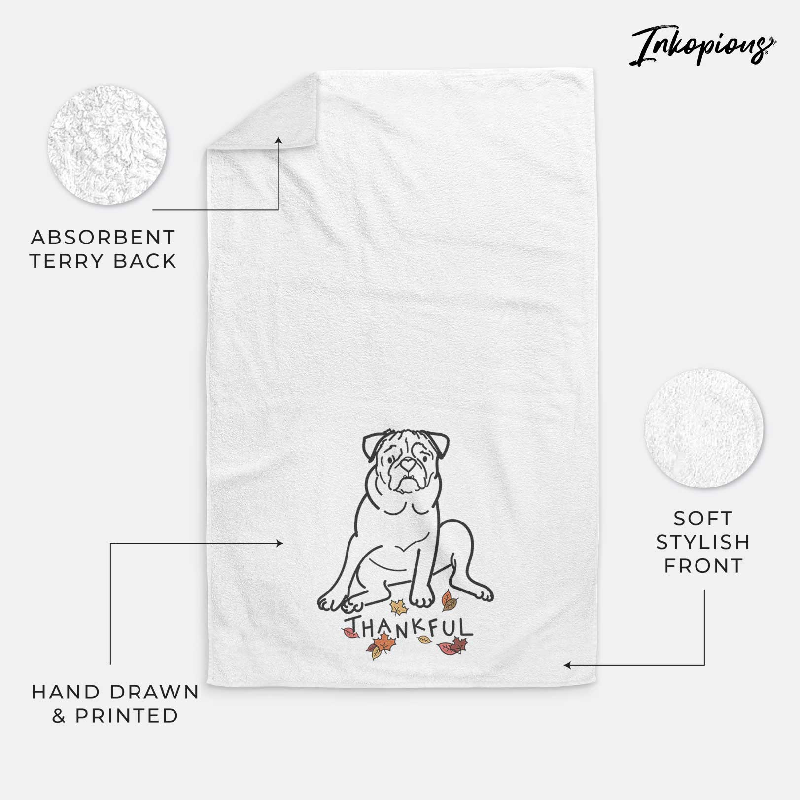 Thankful Pug - Rudy - Decorative Hand Towel