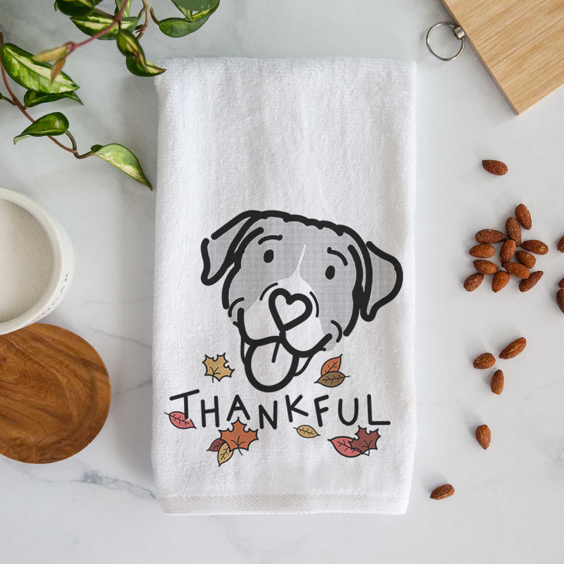 Thankful Pitbull Mix - Shadow - Decorative Hand Towel