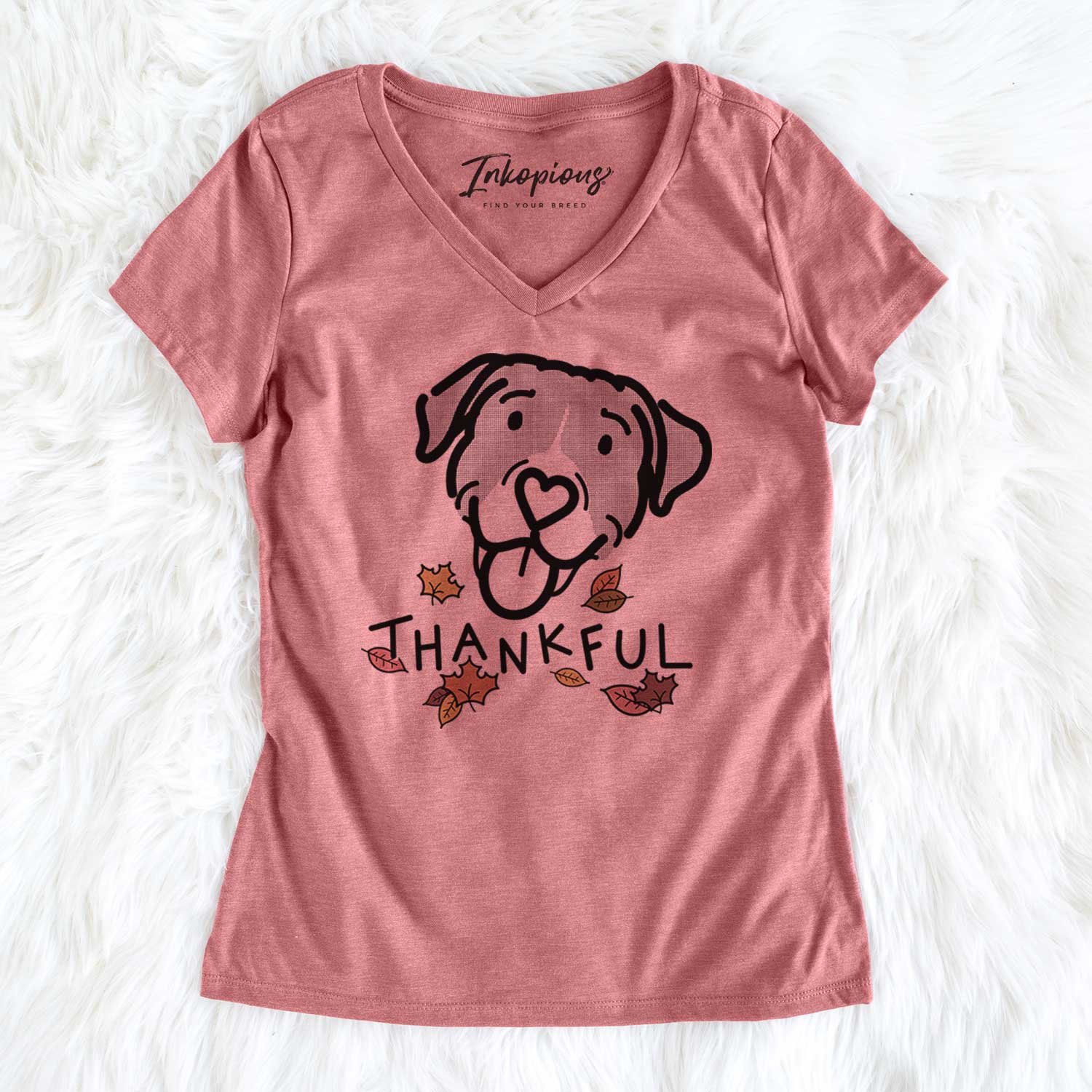 Thankful Pitbull Mix - Shadow - Women's V-neck Shirt