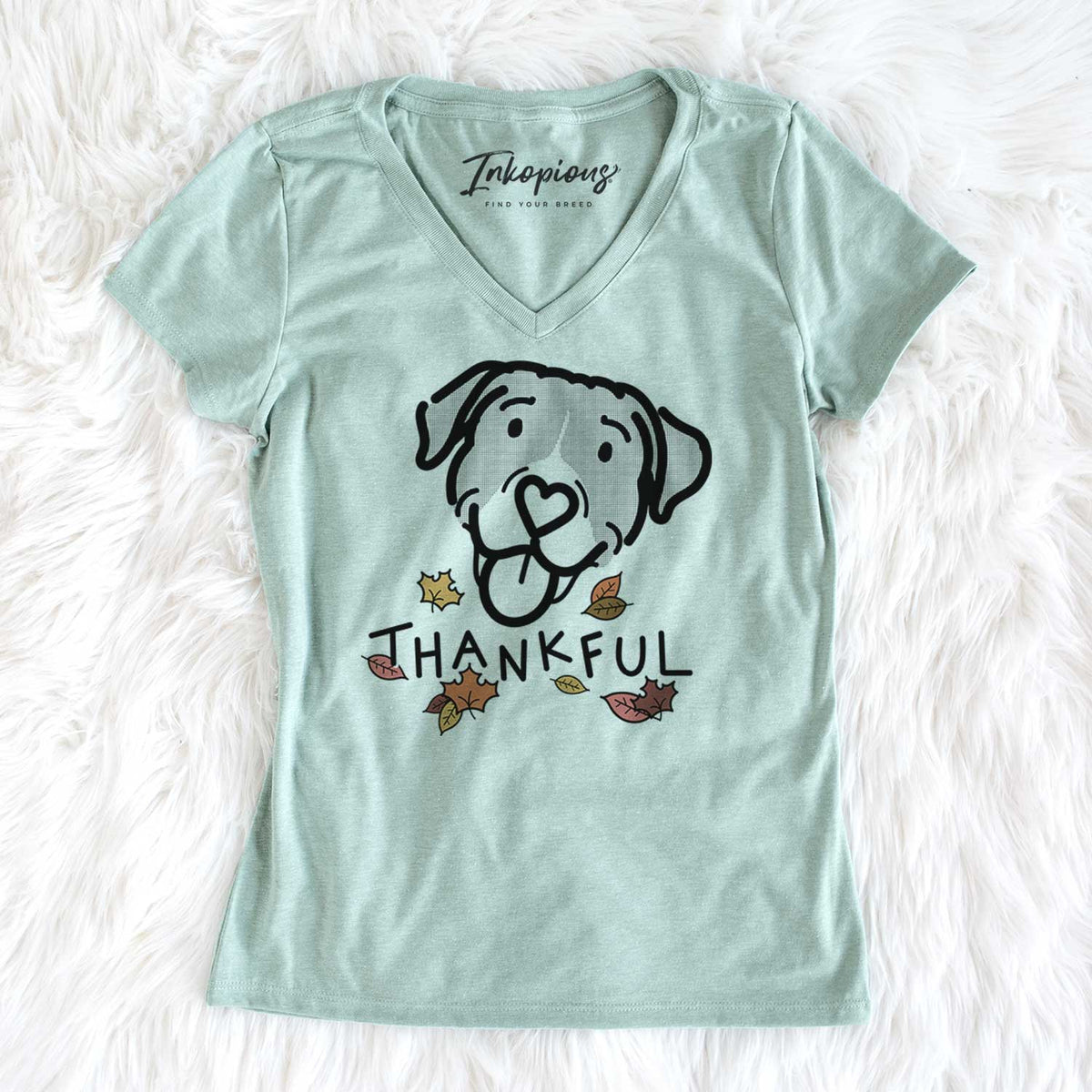 Thankful Pitbull Mix - Shadow - Women&#39;s V-neck Shirt