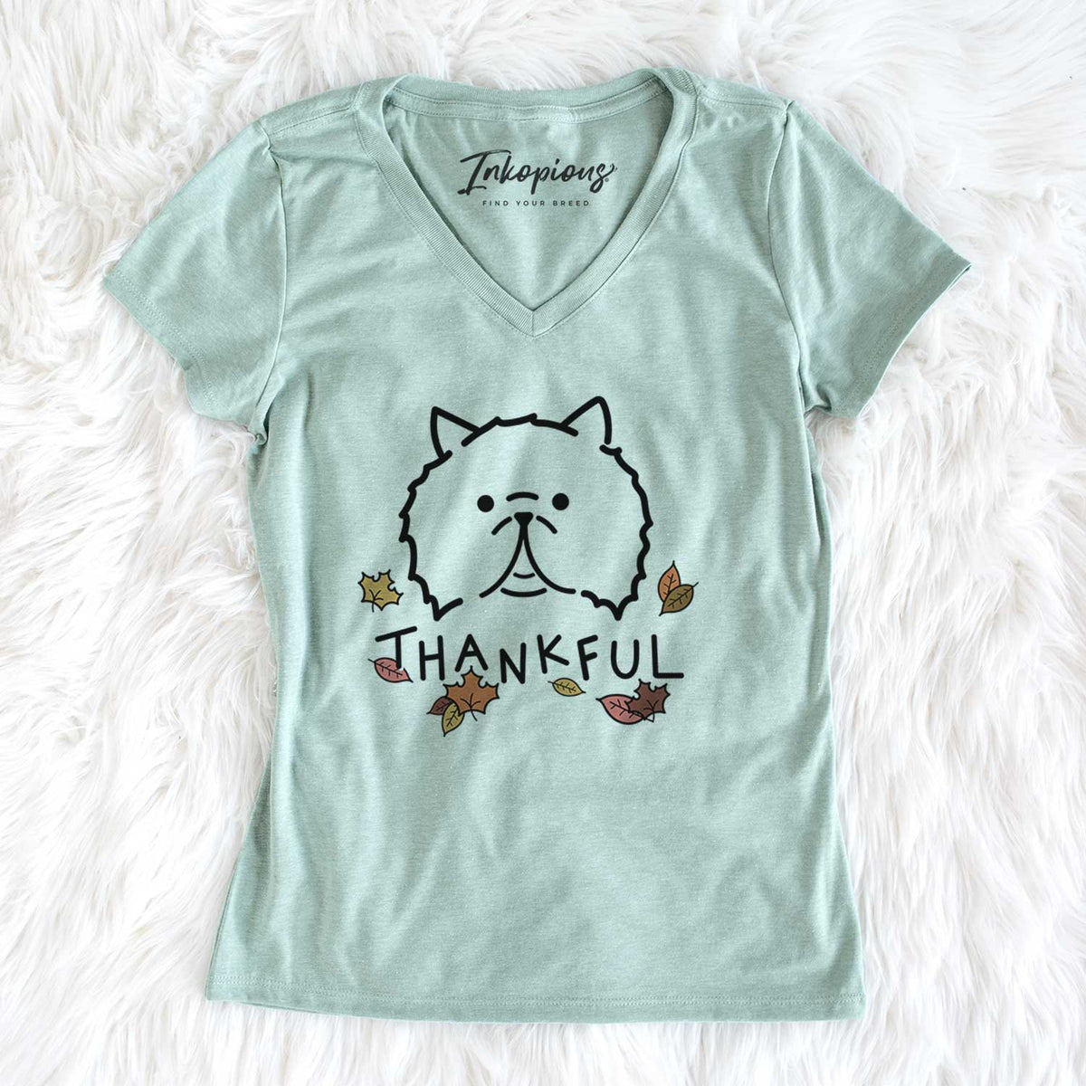 Thankful Persian Cat - Smoosh - Women&#39;s V-neck Shirt