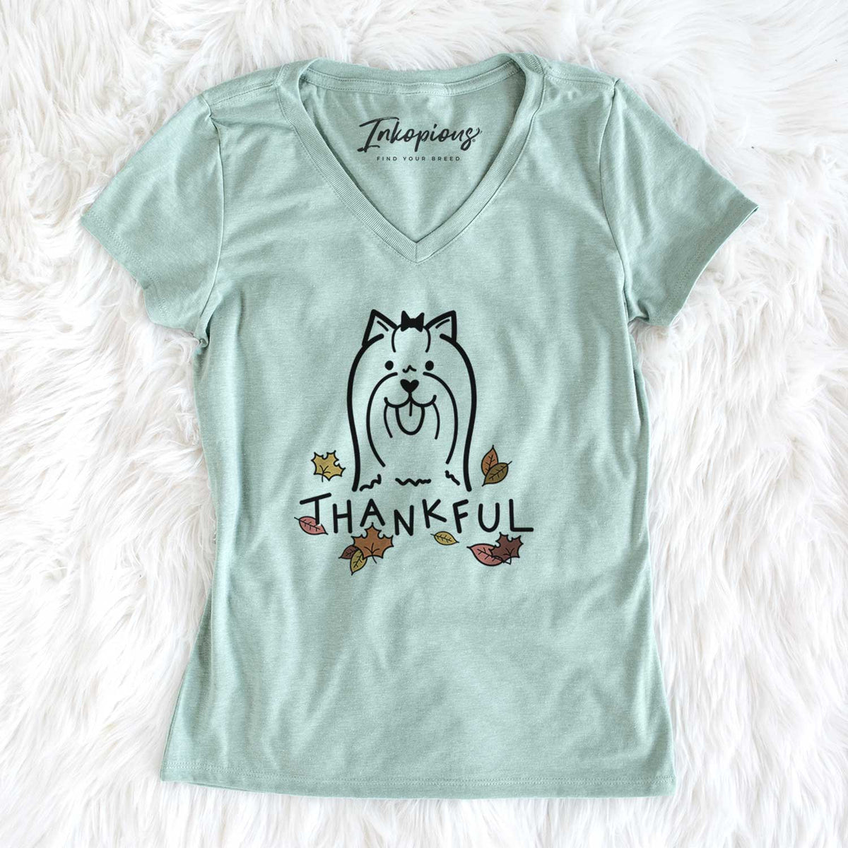 Thankful Yorkshire Terrier - Women&#39;s V-neck Shirt