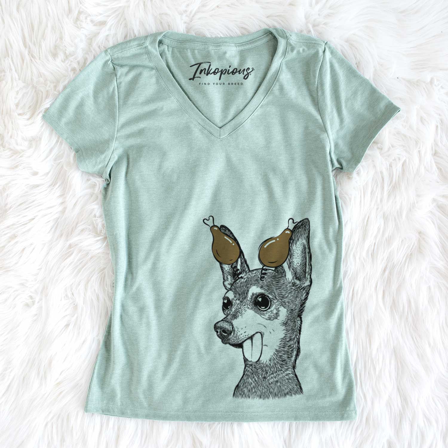 Thanksgiving Aaron the Chihuahua - Women's V-neck Shirt