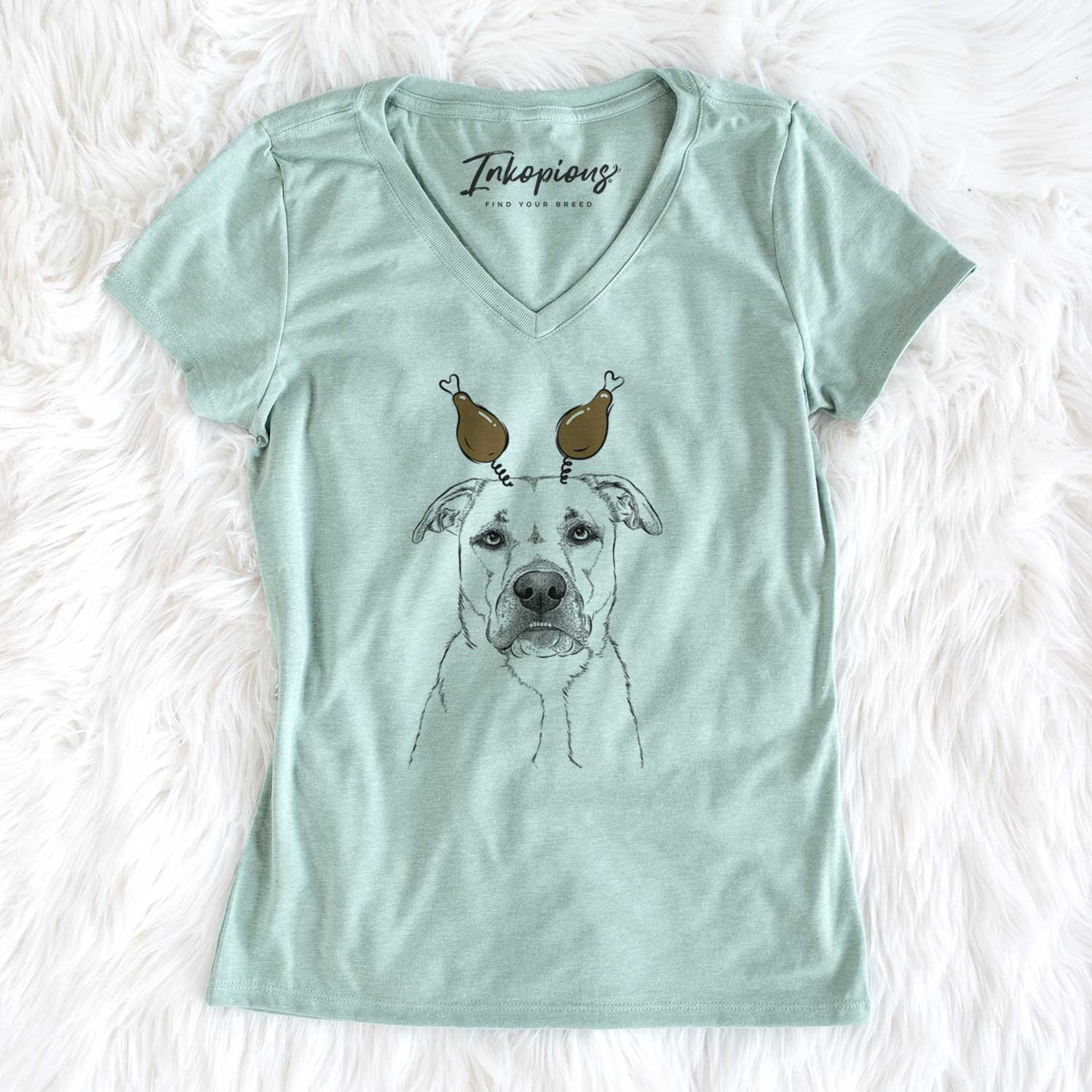 Thanksgiving Abby the Boxer Beagle Mix - Women's V-neck Shirt