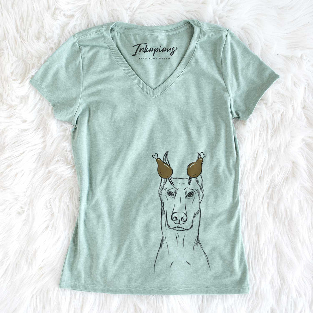 Thanksgiving Ace the Doberman Pinscher - Women&#39;s V-neck Shirt