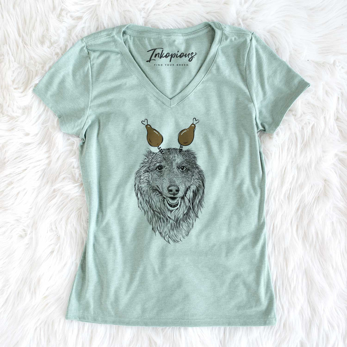 Thanksgiving Addie the Collie Mix - Women's V-neck Shirt