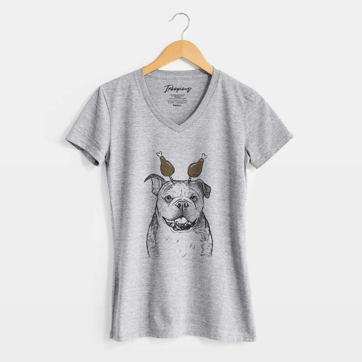 Thanksgiving Agatha the Boston Bulldog - Women's V-neck Shirt