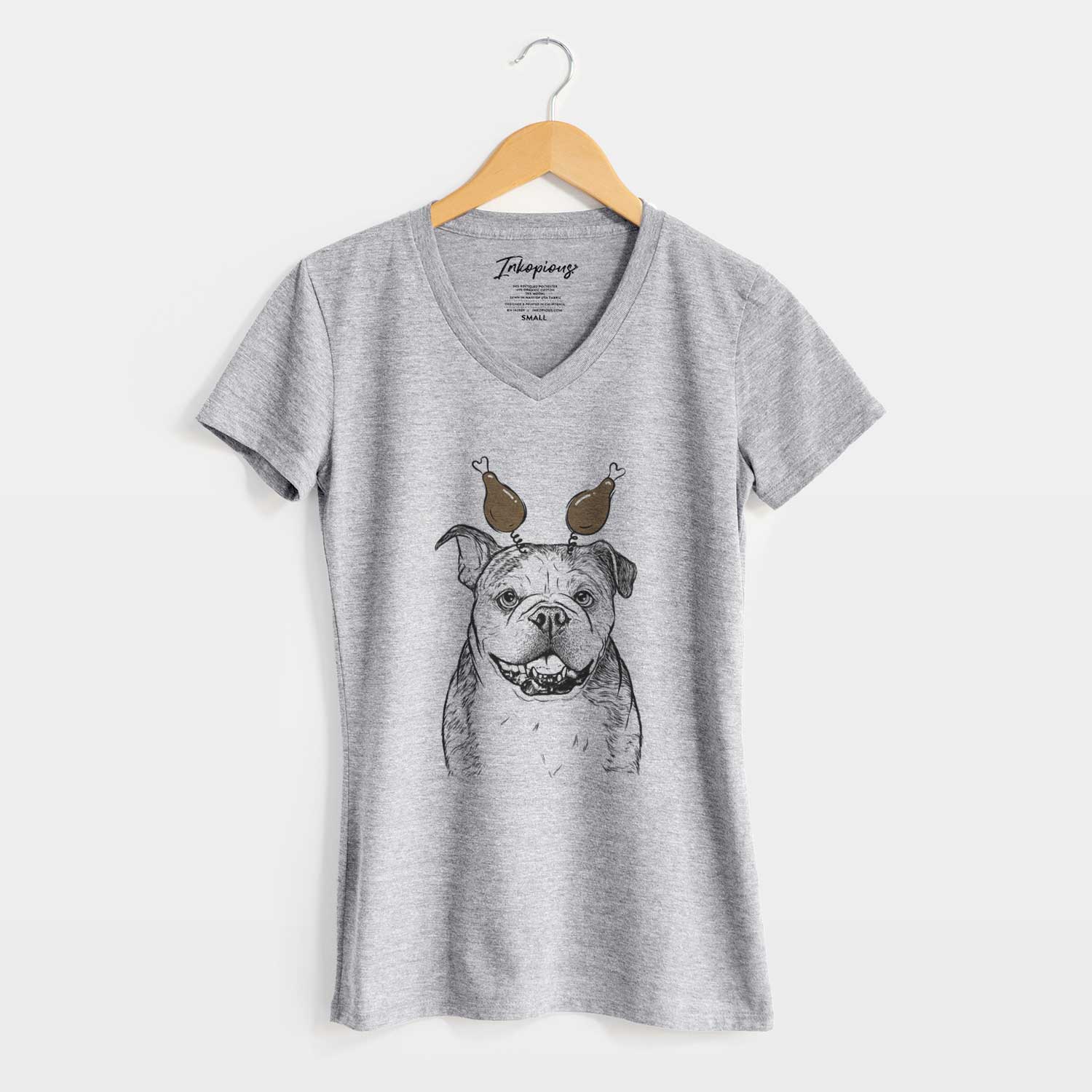 Thanksgiving Agatha the Boston Bulldog - Women's V-neck Shirt