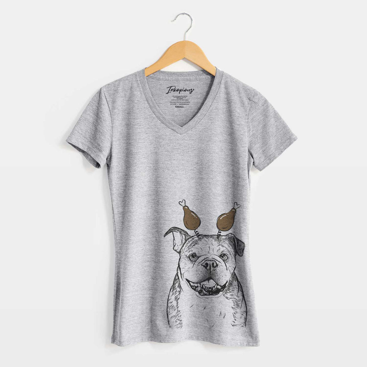 Thanksgiving Agatha the Boston Bulldog - Women's V-neck Shirt